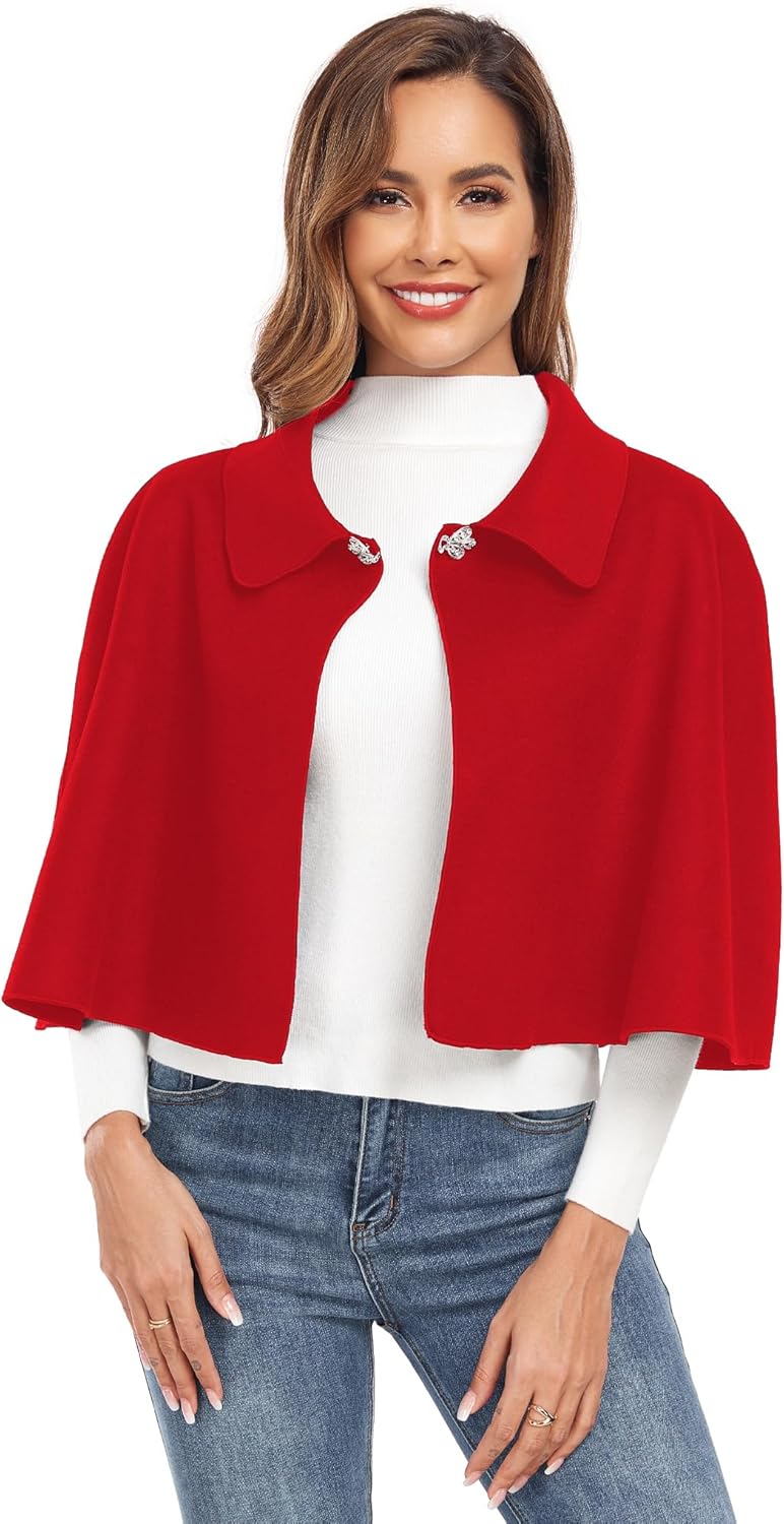 Women Capelet Shawl Short Cloak Cape Warm Poncho Fall Winter Soft Shawl Cover Up - Image 5