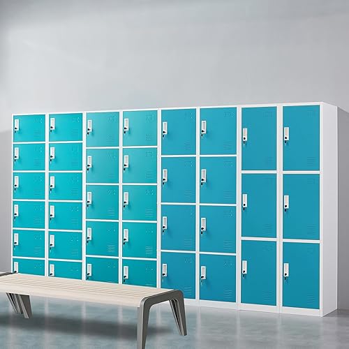 Miniatura 7 de WIILAYOK Armario de almacenamiento para taquillas, 2 armarios metálicos para empleados con llaves, armario de almacenamiento de 6 niveles para