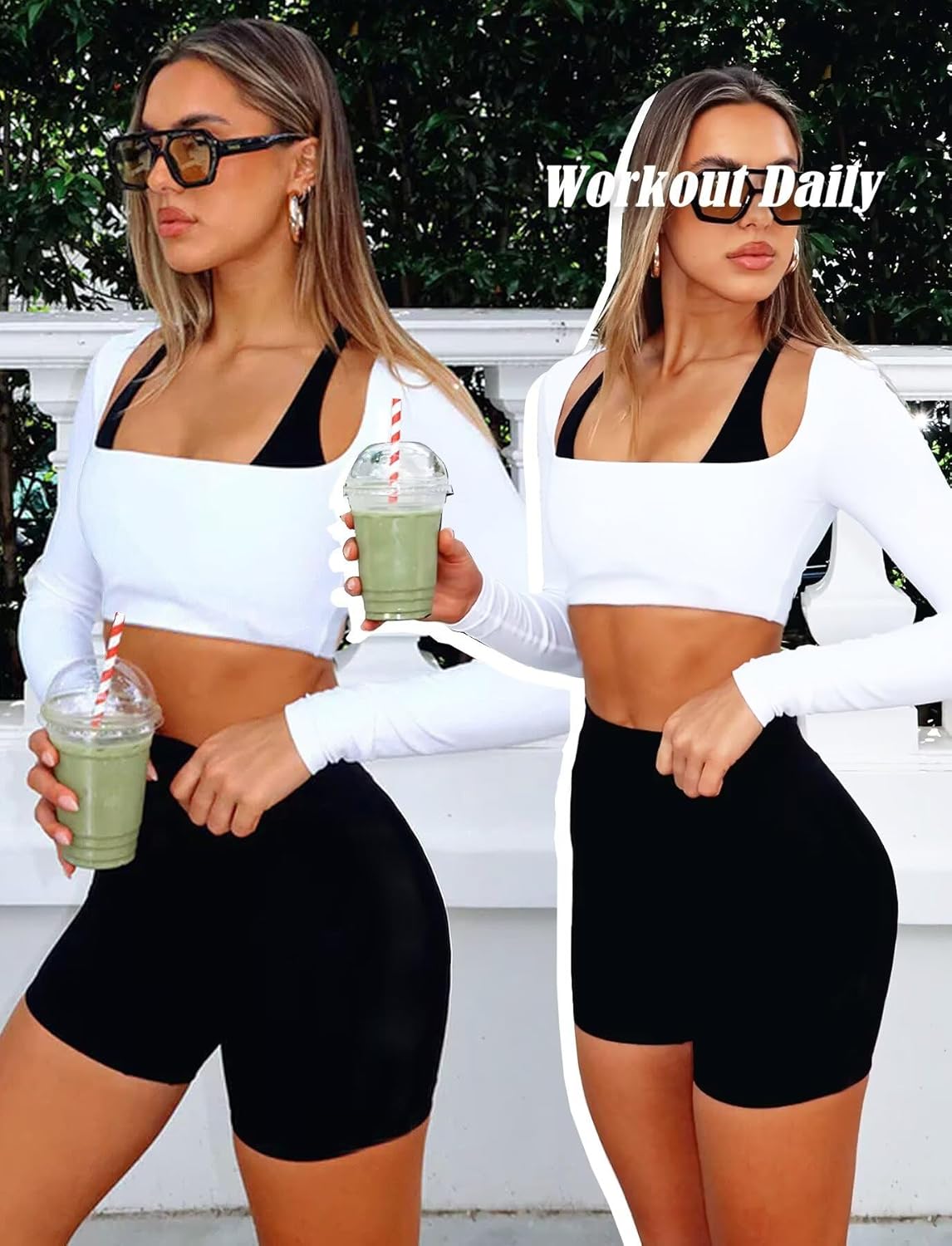 TZLDN Women's Squre Neck Workout Tops Padded Long Sleeve Crop Tops Gym Athletic Sports Yoga Compression Shirts Low Impact - Image 5