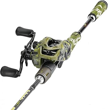 Sougayilang Baitcaster Combo, 30Ton+24Ton Graphite 2-Piece Blanks Casting Fishing Rod,SuperPolymer Handle,S Style Hook Keeper with Camo Baitcasting Reel