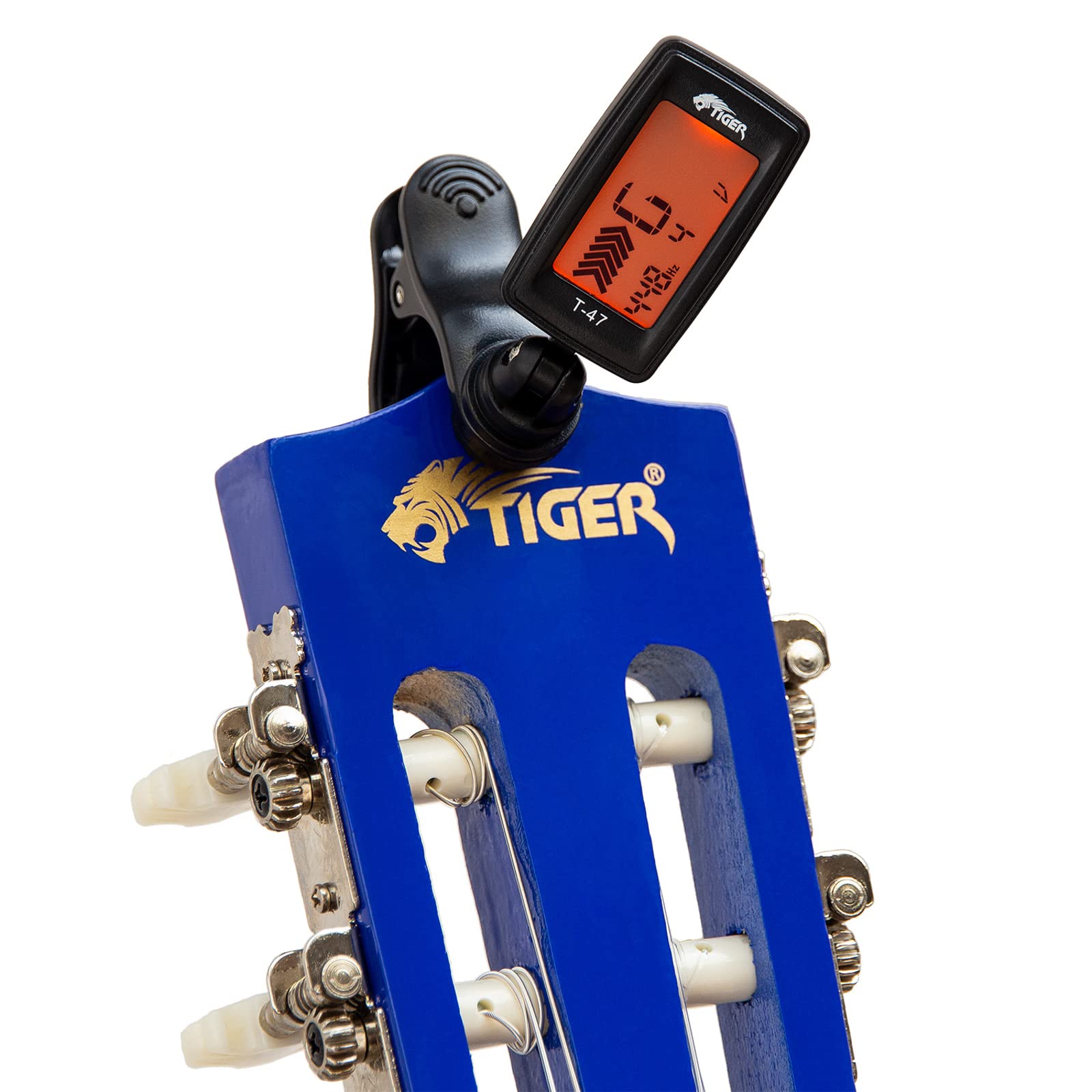 TIGER CLG4-BLTU Guitarra clásica para niños - Pack de guitarra española de tamaño 3/4 Afinador, estuche, púas y cuerdas de repuesto - Pack de guitarra escolar para principiantes - Azul | Incluye Afinador, Estuche, Púas y Cuerdas de Repuesto