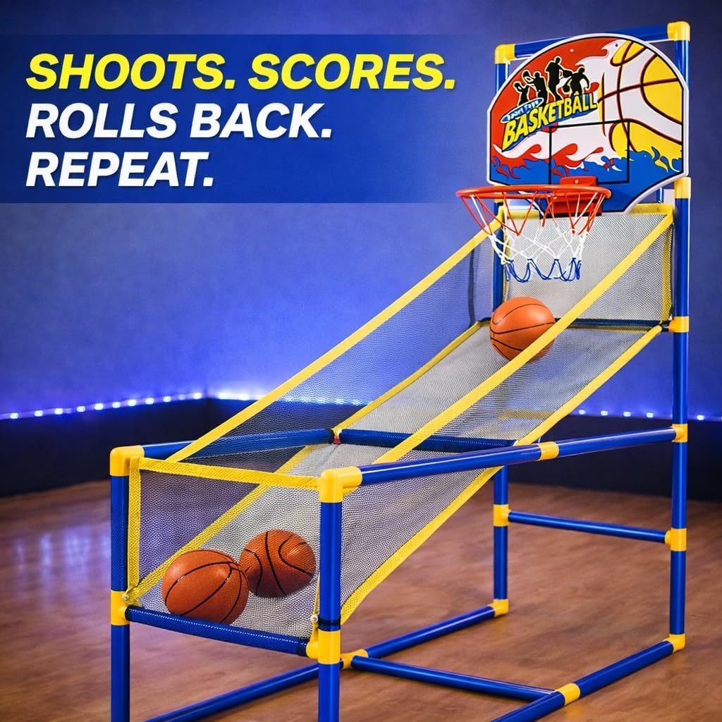 Liberty Imports Kids Arcade Basketball Game Set with Automatic Ball Return, Indoor Mini Basketball Hoop Shooting Game, Includes 2 Inflatable Balls and Pump, Easy Assembly Basketball Toy for Boys