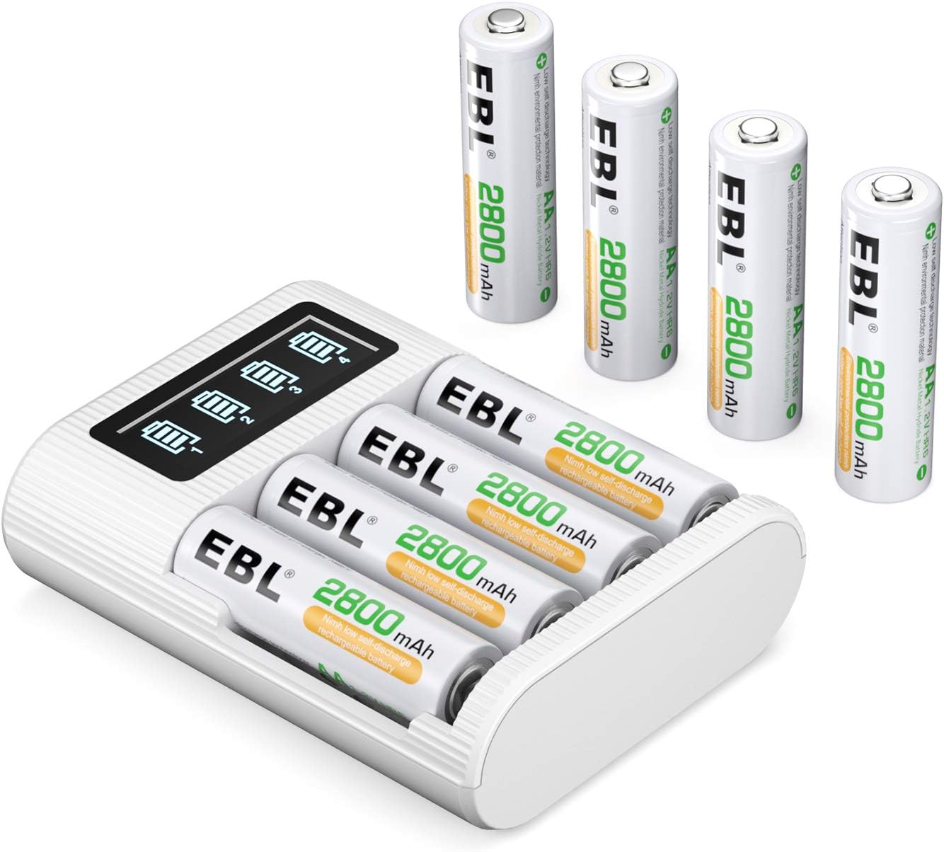 EBL LCD Akkuladegerät mit 8 AA Akku 2800mAh Für wiederaufladbare AA