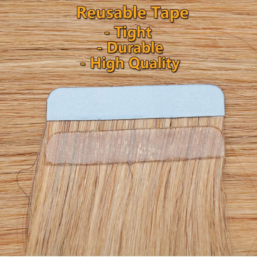 Silk-co 24inch Tape in Hair Extensions 100% Real Straight Human Hair Extension 10pcs Straight Remy Hair Seamless #27 Dark Blonde - Image 5