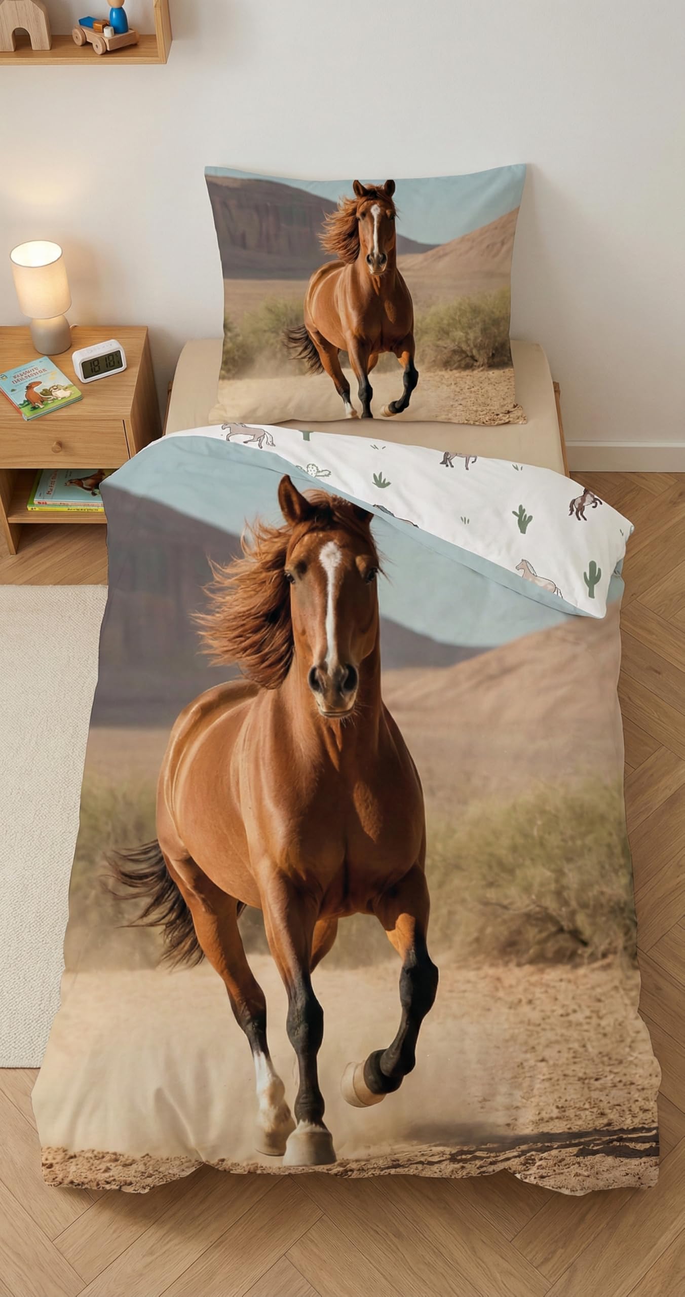 Housse de couette Cheval 140x200 cm de qualité premium en pur coton