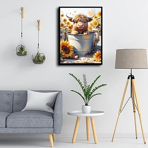 Miniatura 3 de GemZono Kits de pintura de diamantes para adultos, arte de diamantes de taladro completo de vaca y flor 5D, kit de arte de diamantes de vaca de las