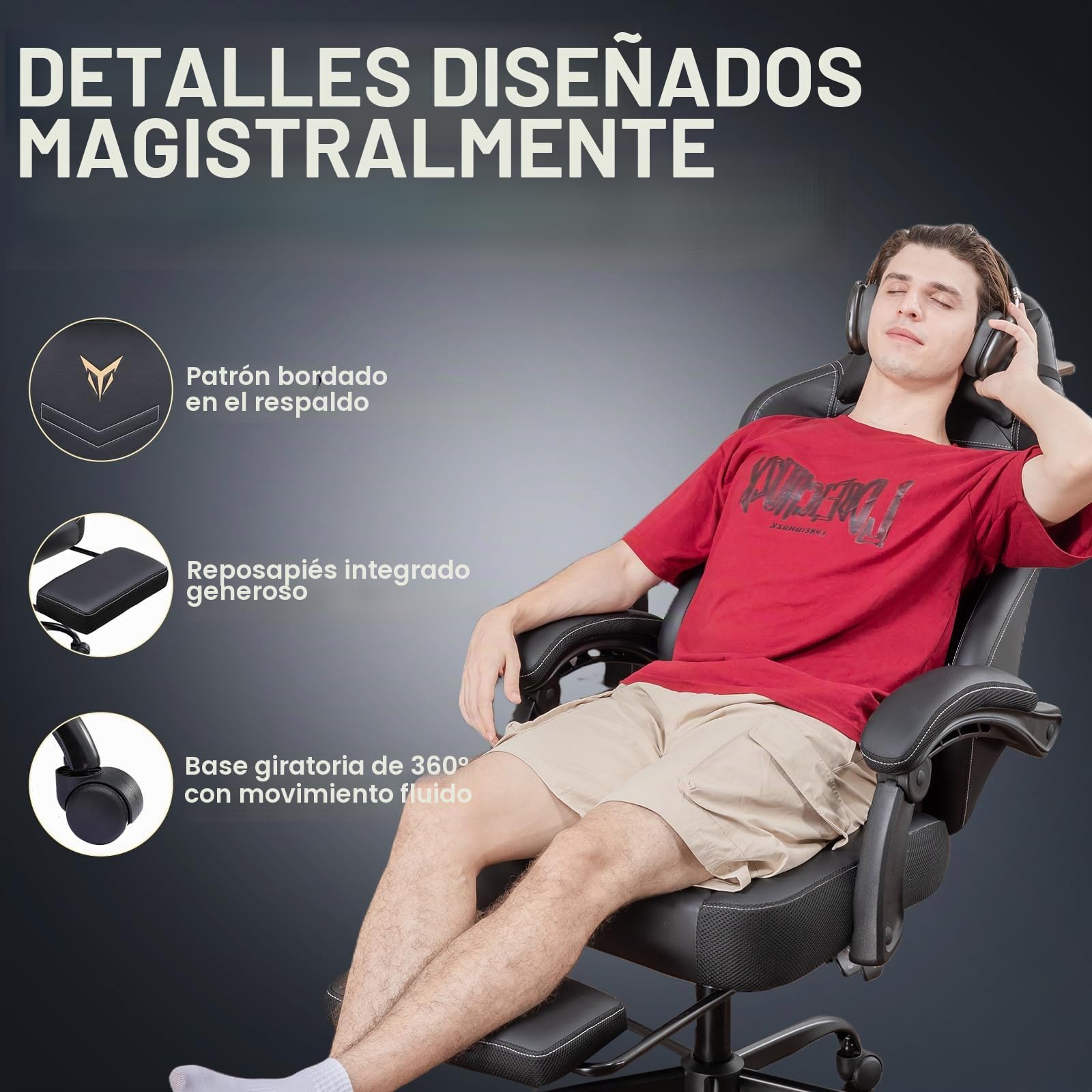 GTPLAYER Silla para Videojuegos, sillón ergonómico con reposapiés, Silla de Oficina Regulable en Altura con reposacabezas y cojín Lumbar, Silla giratoria de Piel sintética, Color Negro