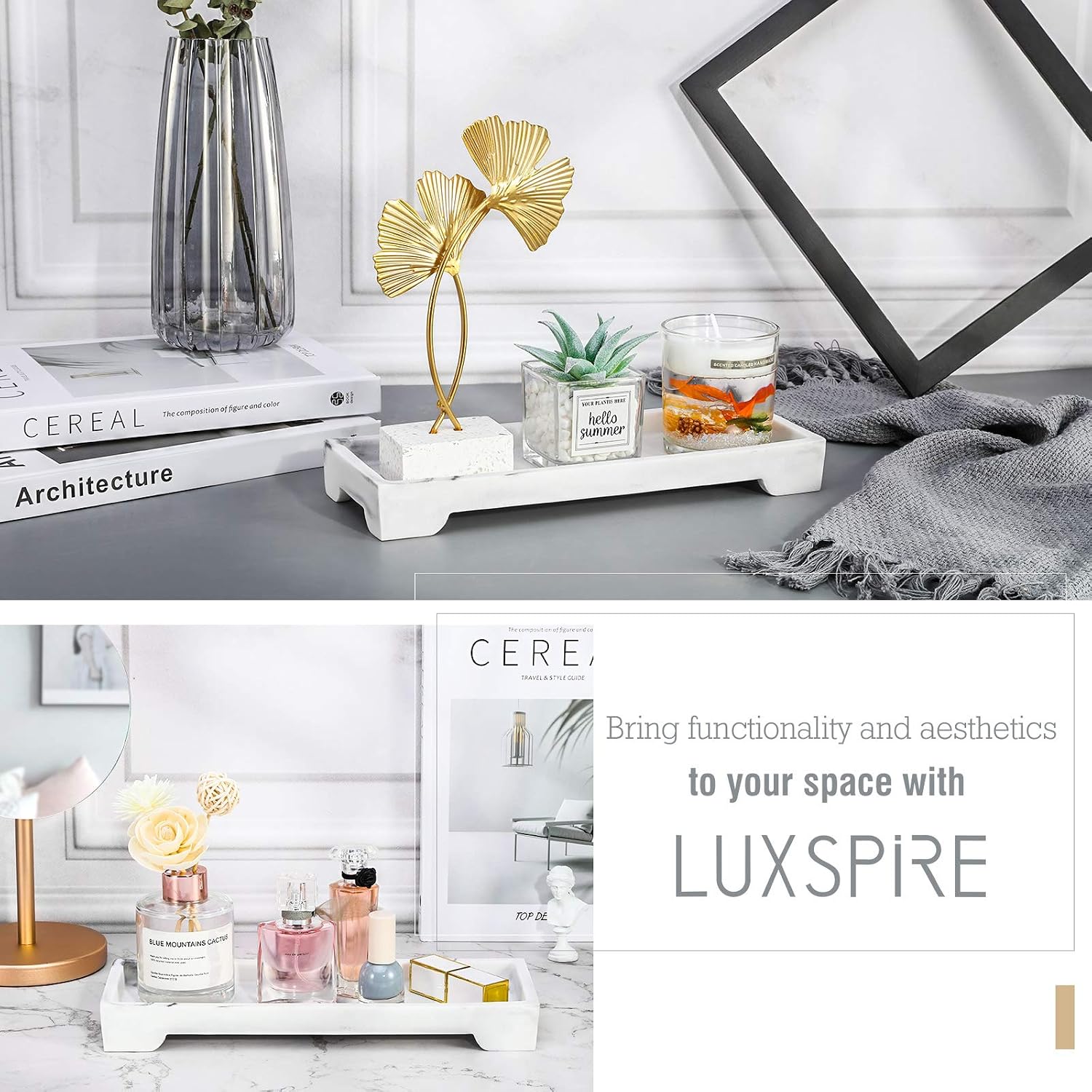 Luxspire Vanity Tray, Bathroom Toilet Tank Storage Tray, Resin Kitchen Sink Trays - Image 5