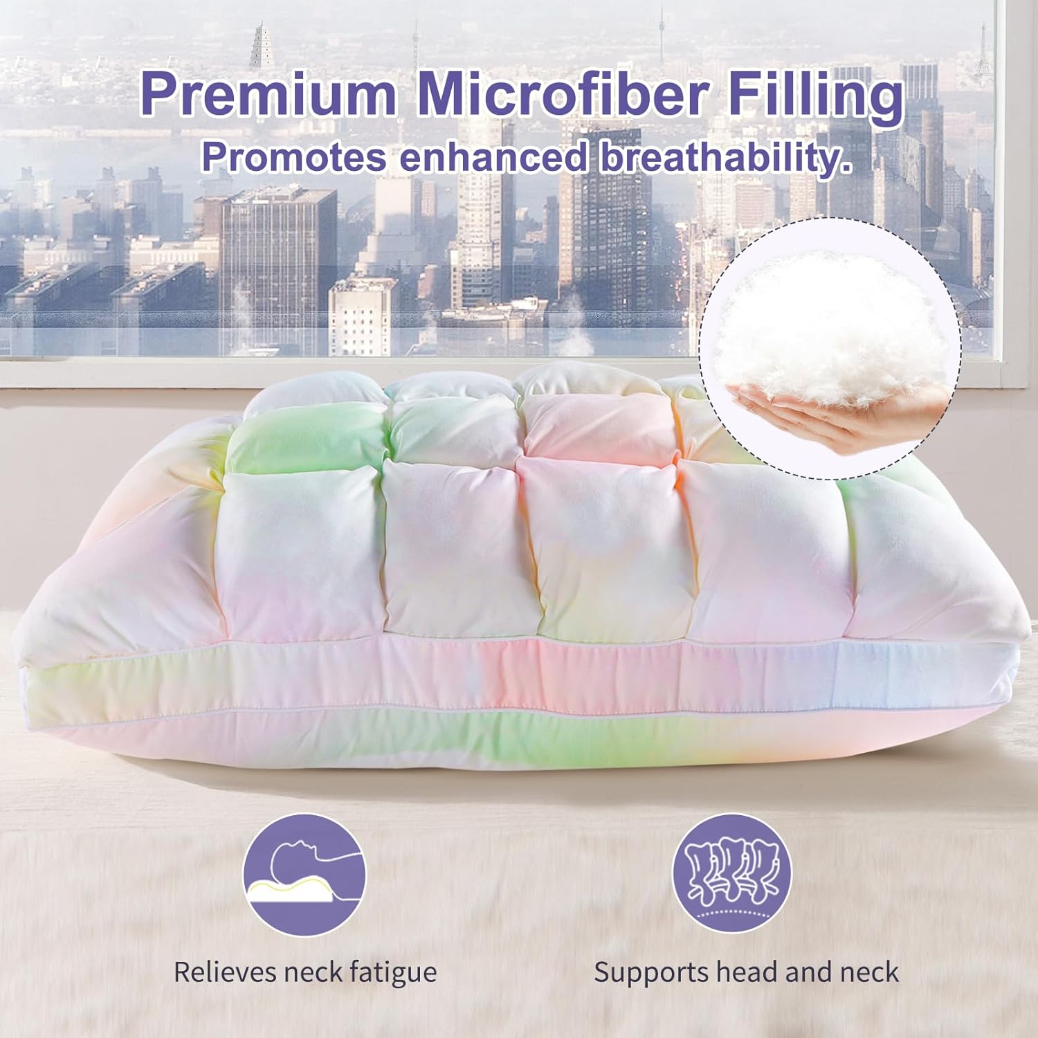 YOUR MOON Soft Pillows for Sleeping, Support Bed Pillows, Fluffy Down Alternative Pillow, Luxury Hotel Gel Pillows for Side Sleeping Queen Size (Rainbow) - Image 2