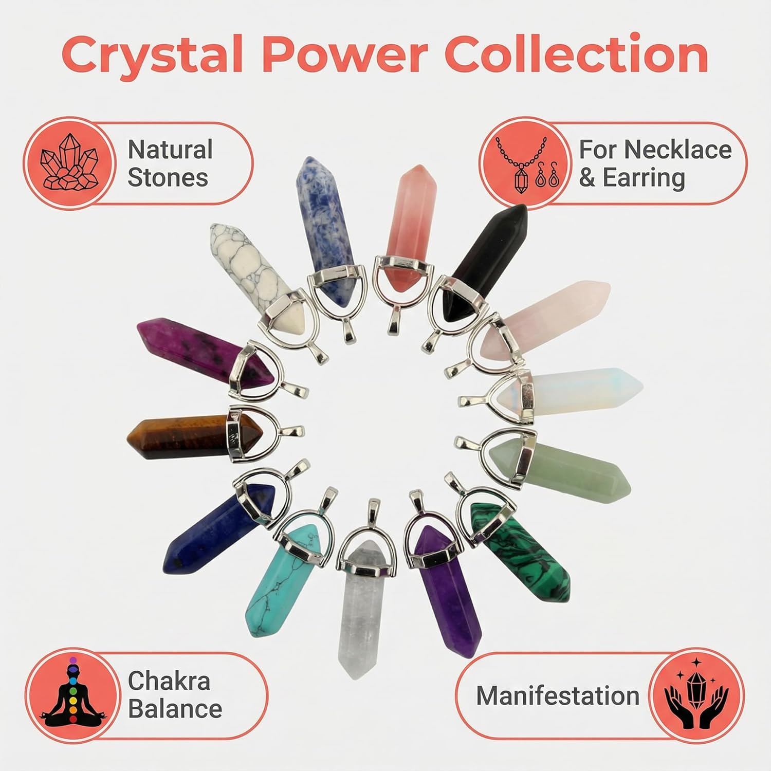 Crystal Pendants Mutilcolor 50pcs Gemstone Bullet Meditation Healing Pointed Quartz Chakra Crystal Stone Reiki Pendants for Necklace Jewelry Making - Image 2
