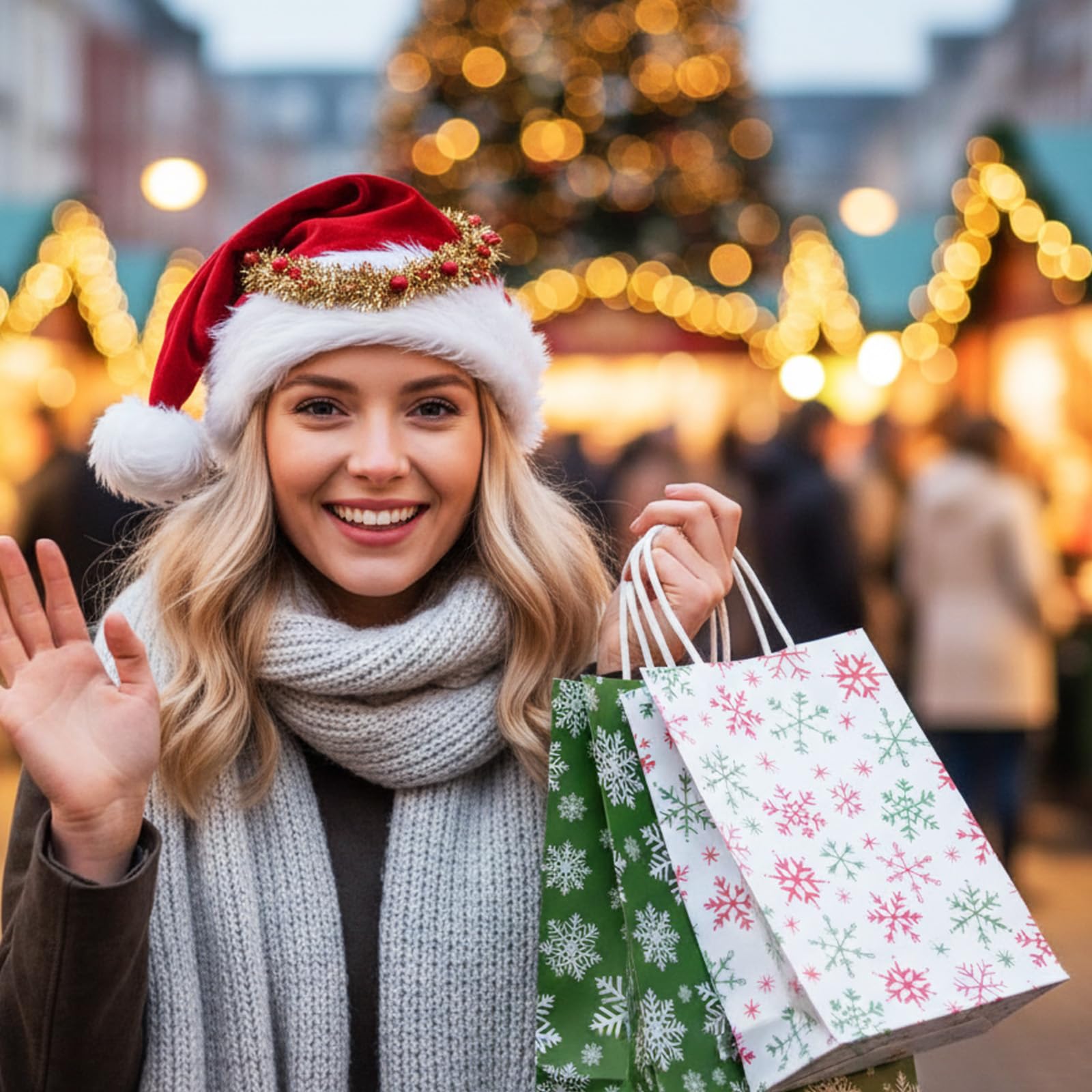 Kosiz Lot de 60 sacs cadeaux de Noël en papier kraft avec poignées de tailles assorties pour emballage cadeau (rouge et vert)