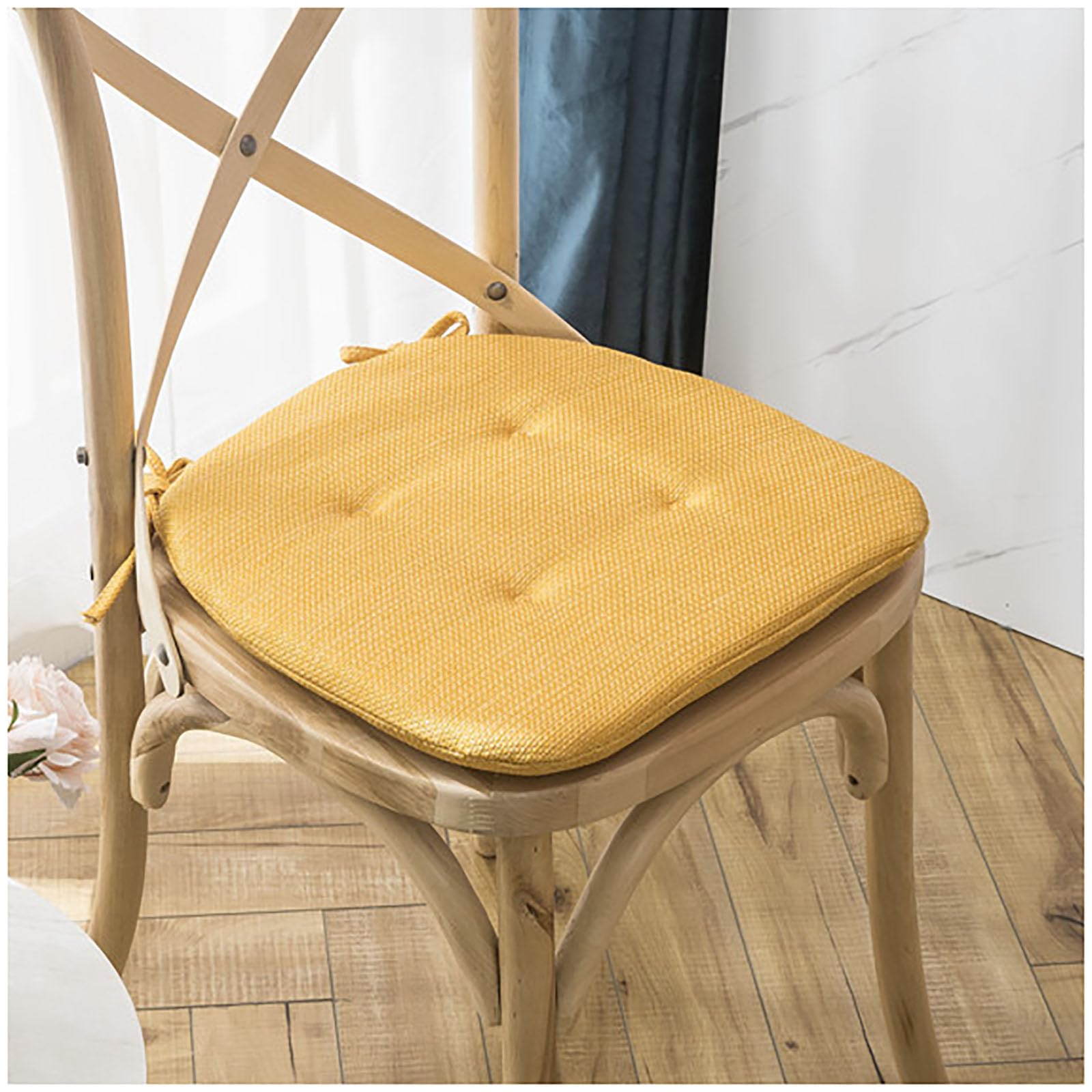 ZTGL Atmungsaktives Leinen -Sitzkissen mit Haltebändern, Stuhlkissen Für Esszimmer/Küche/Terrasse/Stuhl, Indoor u. Outdoor Stuhlauflage als Stuhl Kissen,Gelb,39x40cm(6 Pcs)