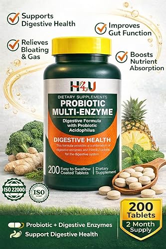 Miniatura 3 de H4U Probiotic Multi-Enzyme Digestive Enzymes Formula with Acidophilus Tablets for Digestive Health & Gut Support, Dietary Supplement, 200 Count