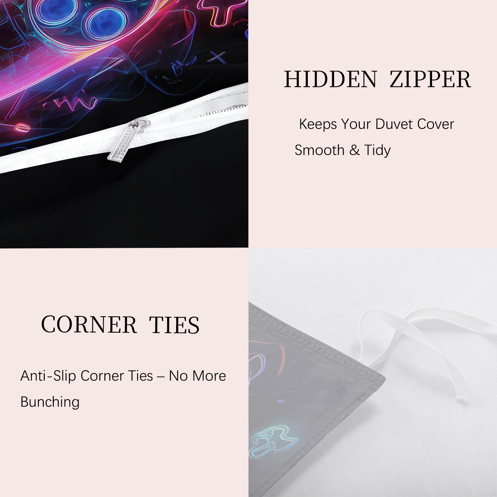 Juego de vídeo - Funda nórdica de 240 x 260 cm, juego de cama para 2 personas, de microfibra suave, mando juego de vídeo luminoso 3D, funda nórdica con 2 fundas de almohada para niño adolescente