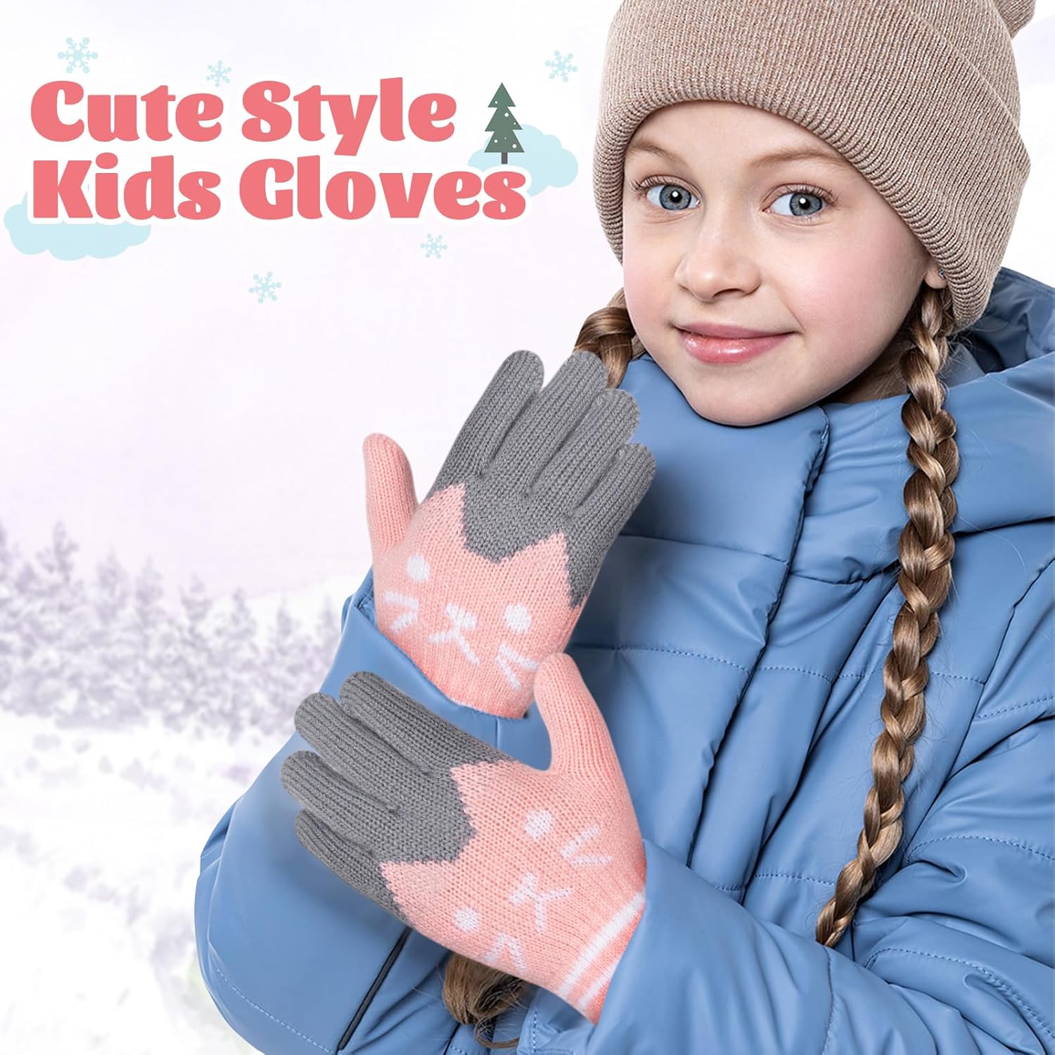 Becellen 2 paar handschoenen voor kinderen, winter, gebreide