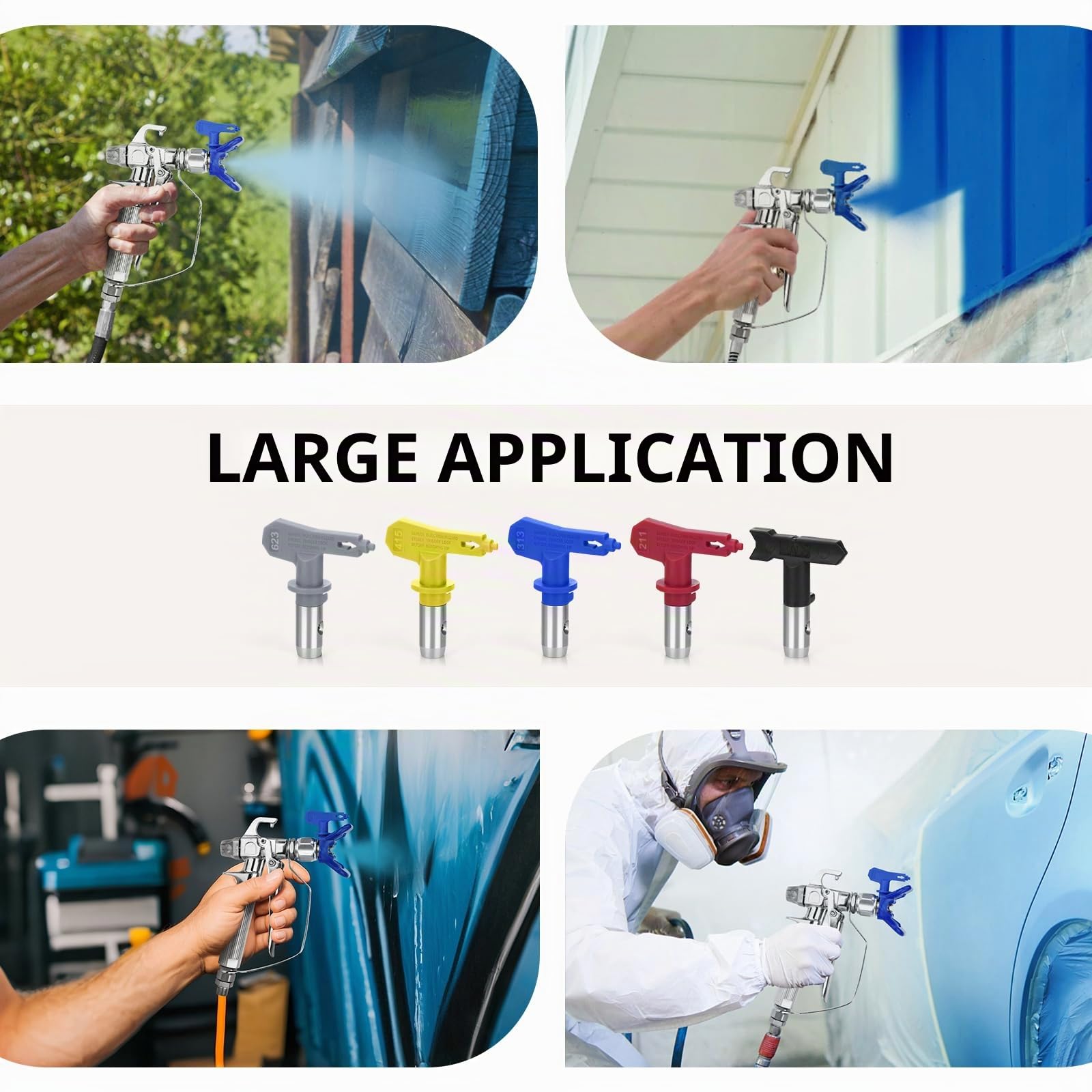 Kit de tête de Pulvérisation de Peinture Airless, tête de Buse Réversible 5pcs, Buse de Pulvérisation Airless et Mini Boîte de Rangement Airless (211，313，415，517，623)