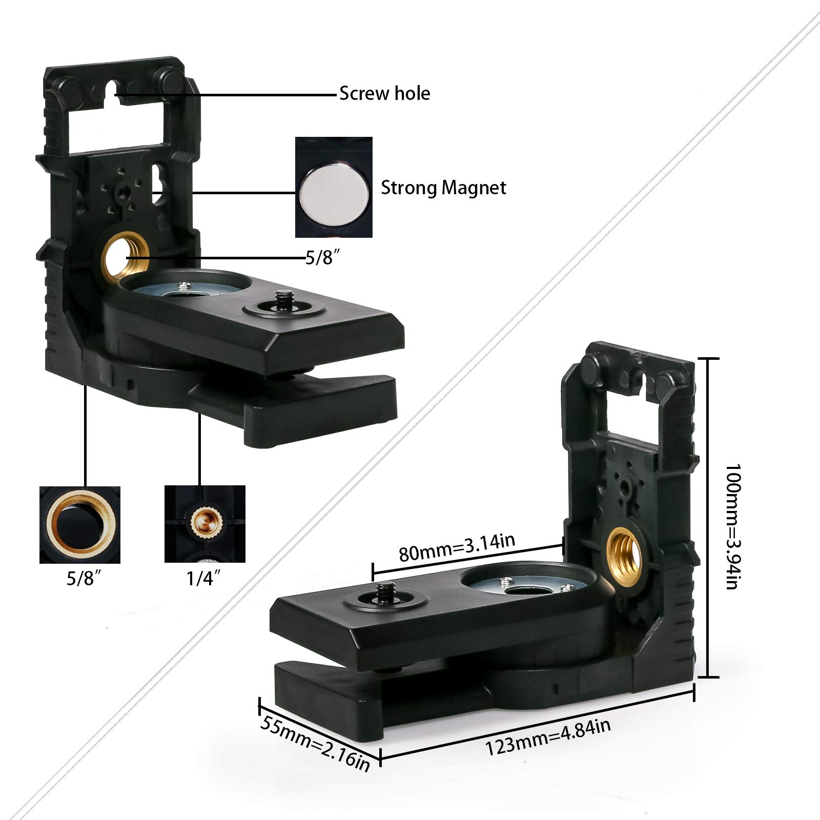 Zokoun Magnethalterung Laser Level Adapter - Alternative zu einem Standard 1/4 und 5/8 Gewinde, voll einstellbare magnetische Schwenkbasis auf 360 Grad für Wand- und Deckenhalterung (LB01