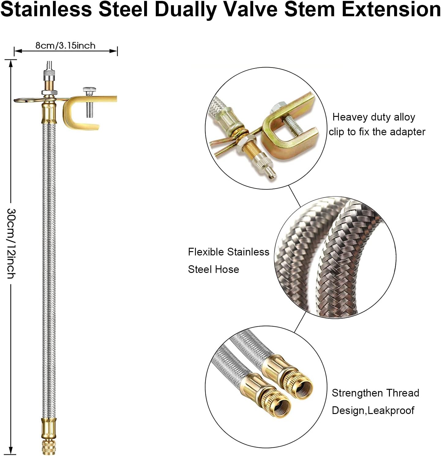 ACCRETION 4 Pieces Valve Stem Extension Stainless Steel Tire Extender Braided Valve Stem Extender 6 Pieces 45 90 135 Degree Brass Valve Stem Extender Tire for Most Cars Truck (12 Inch)