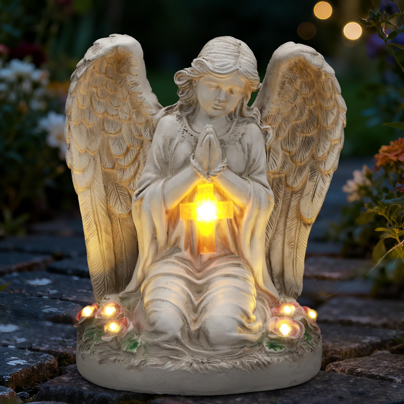 Statue d'ange solaire extérieur : figurine LED de prestige pour cimetière