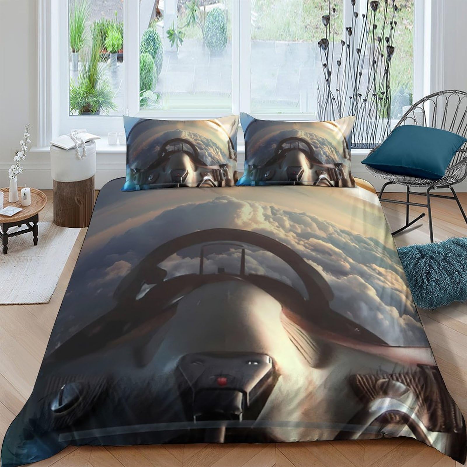 Ctjqhvkz Style-8 3D Printed Cockpit View Fitted Sheet Microfiber Soft Breathable Sunset Sky Bed Cover For Bedroom Dorm Mattress Protection Decor Single（135X200cm）