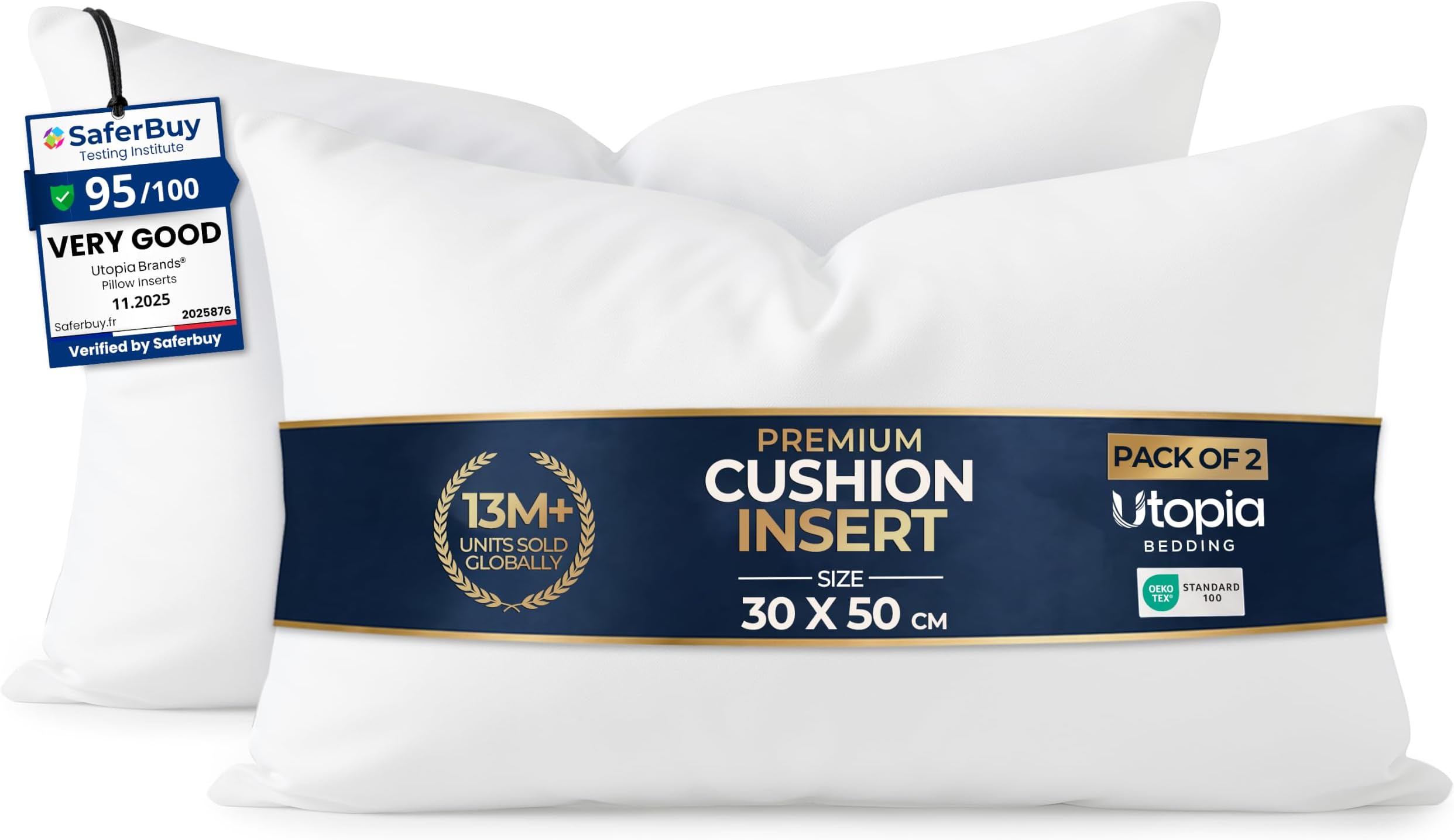 Utopia Bedding Cushion Inserts 2 Pack, 30 x 50 cm, Sofa Cushions