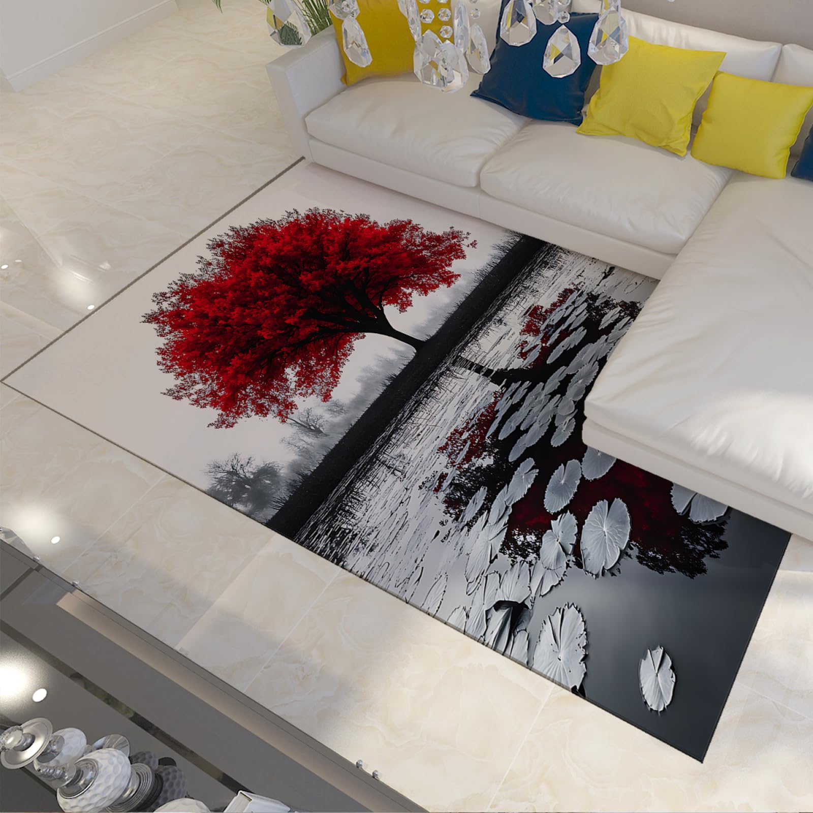 Tappeti per l'area delle ninfee Tappeto sottile per laghetto di riflessione dell'acero rosso per soggiorno Camera da letto Spa Yoga Room Tappetino antiscivolo per porta d'ingresso 100 x 200 cm