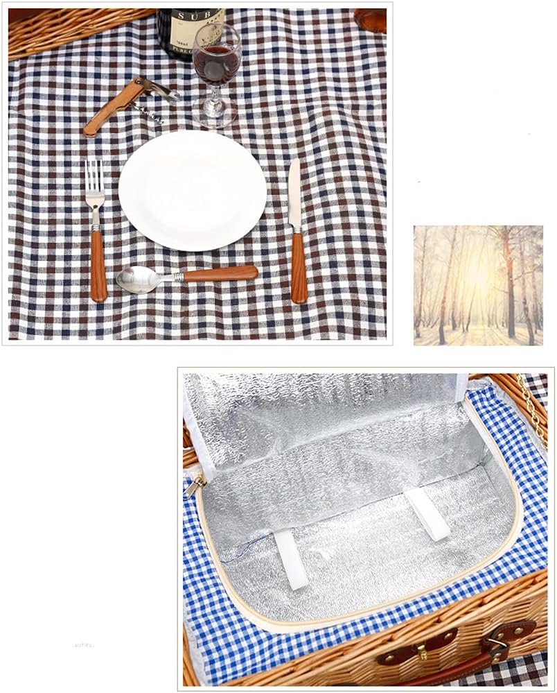 Picnic Basket Set Handmade Wicker Picnic Basket for 4 Person with Waterproof Picnic Blanket Picnic Hamper Set with Cutlery Suitable for Picnics and Camping by The Lake Beach