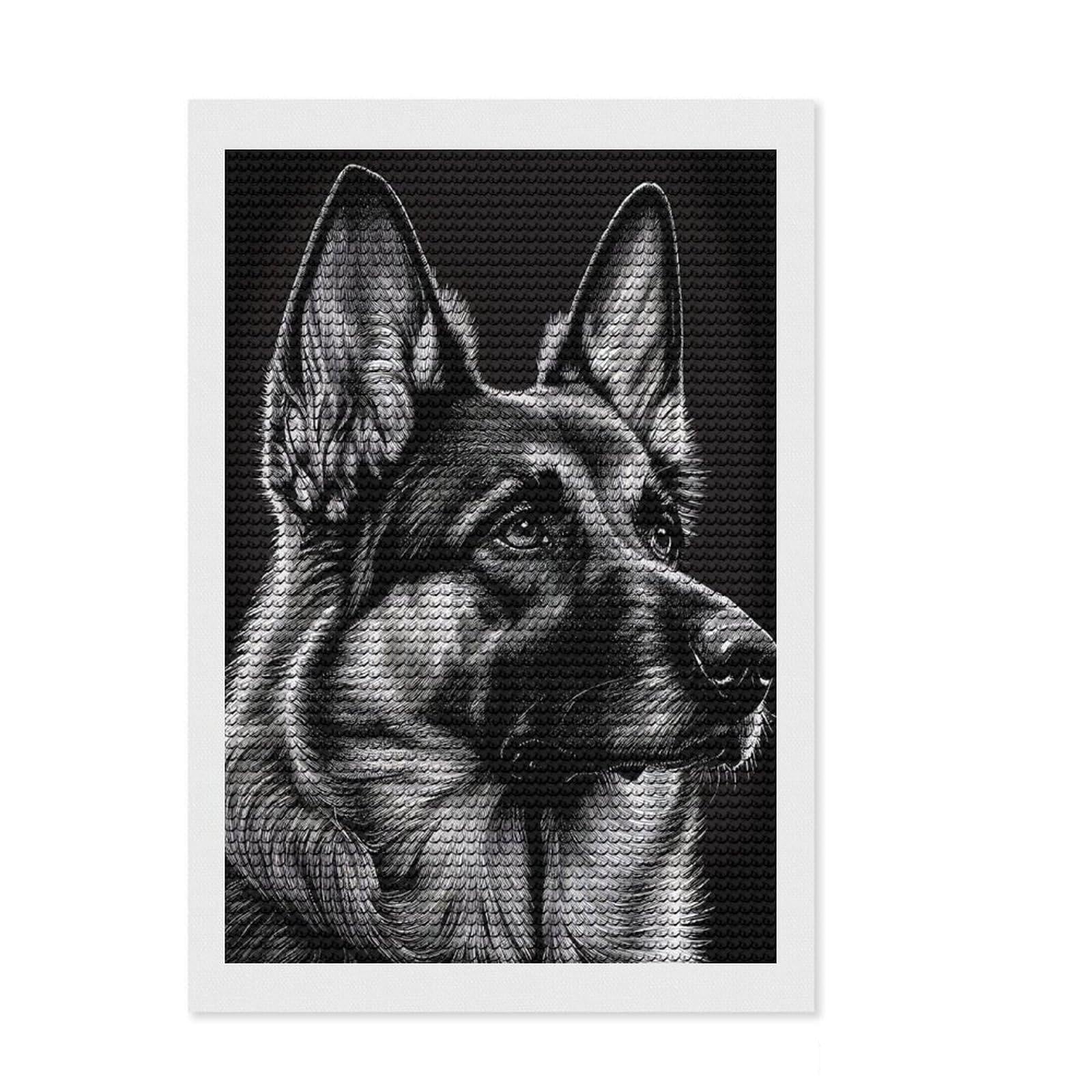 Junmoney German Shepherd Drawing Diamond Painting Kit 8"x12", for Adults, Aesthetic Room Decor, Enjoyable At-Home Hobby, Thoughtful Handmade Gift