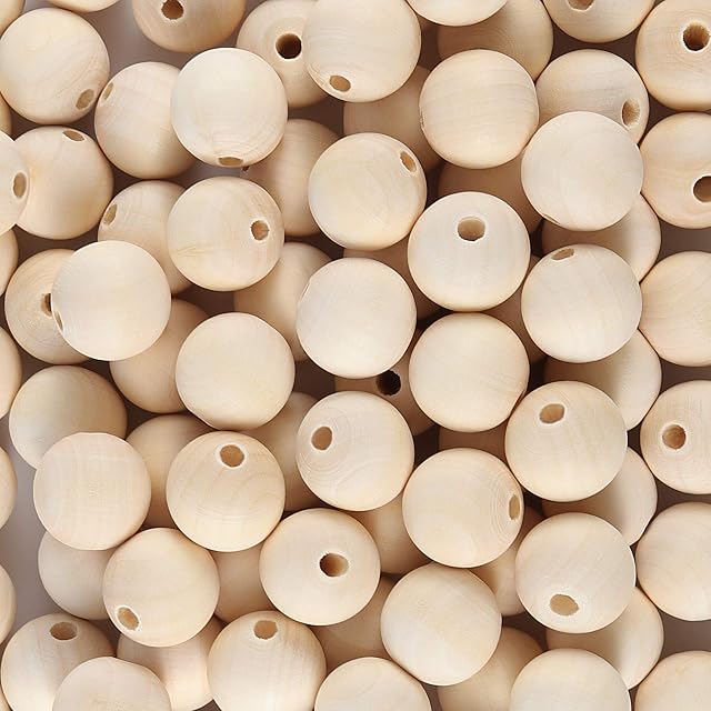 ZOENHOU 400 PCS 20mm Grandes perles en bois, Perles en bois rond naturel, perles non finies en bois pour l'artisanat, DIY, Bijoux, Bracelet, Décoration