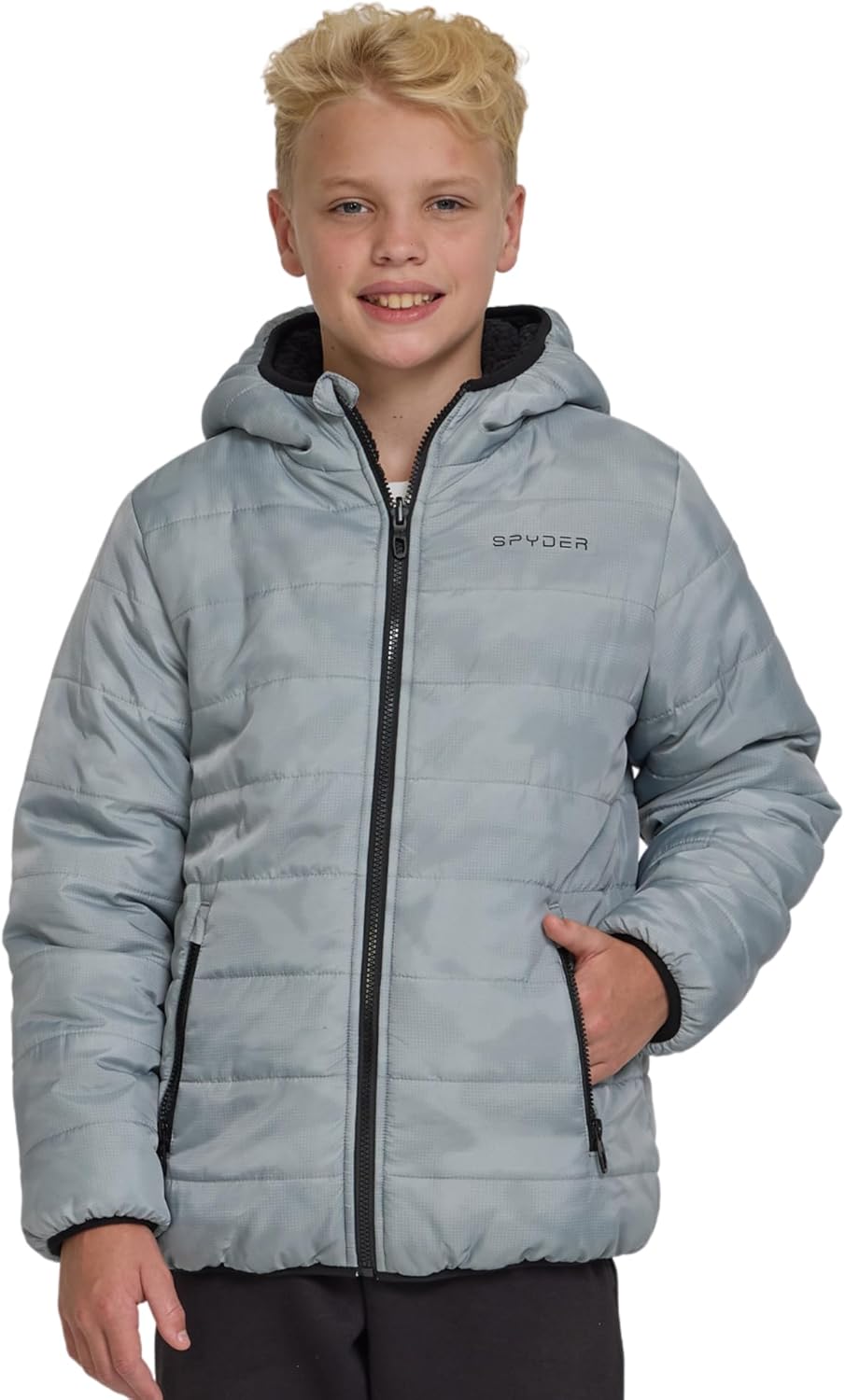 Spyder Reversible Boys Puffer Jacket - Fleece Lined Puffer Coat with Hood, Sherpa Winter Kids Outerwear, Sizes 4-20