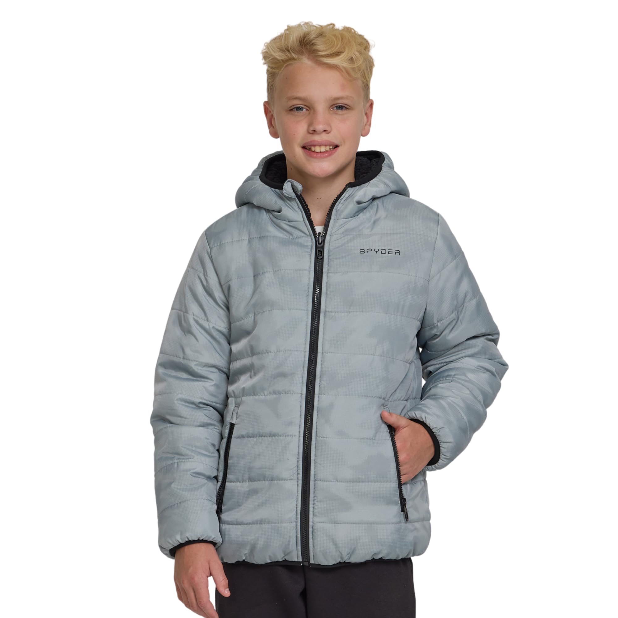 Spyder Reversible Boys Puffer Jacket - Fleece Lined Puffer Coat with Hood, Sherpa Winter Kids Outerwear, Sizes 4-20