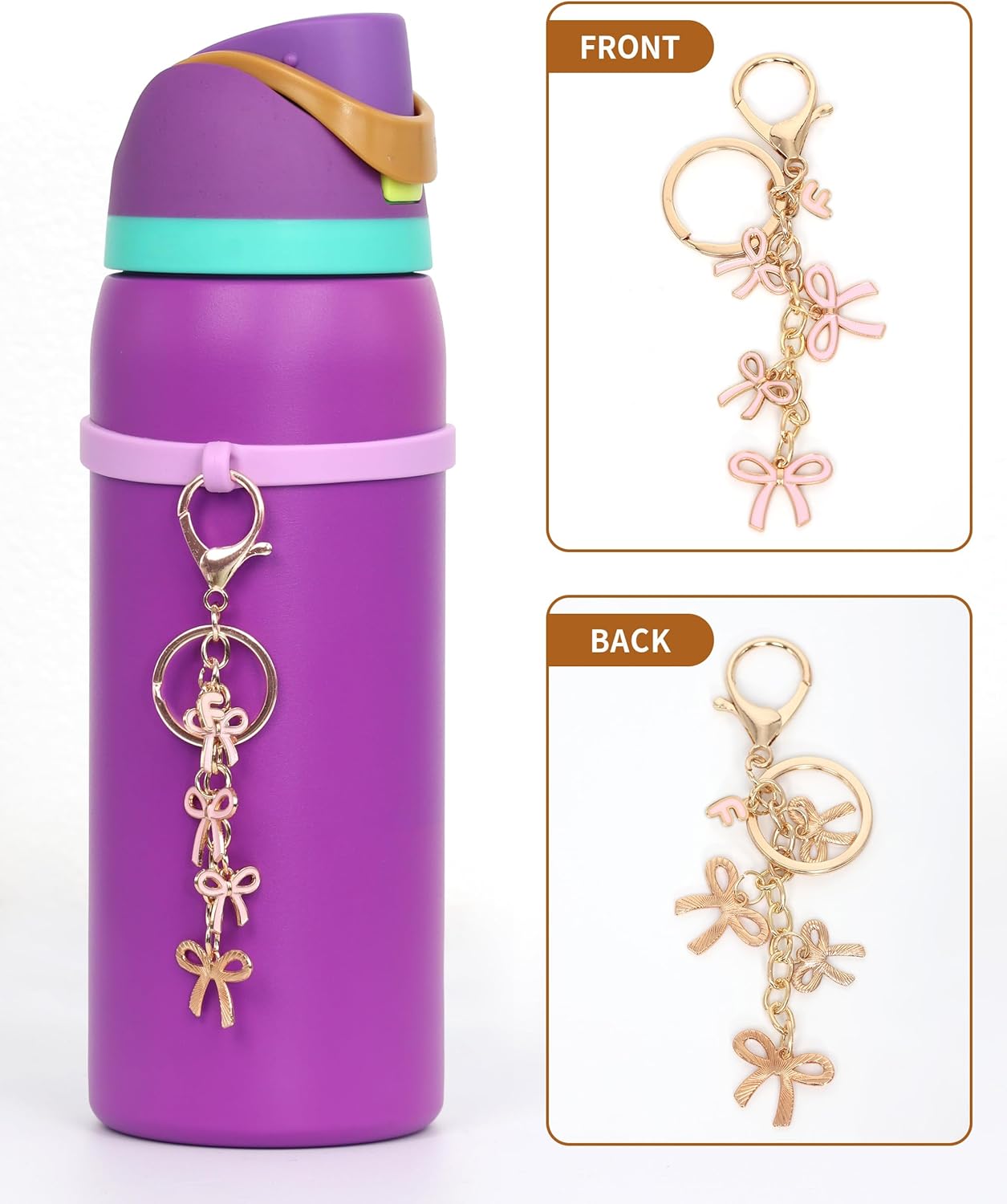 Bow Purse Charms Keychain - Pink Bow Alphabet Letter Key Chain, Bag Charms Wallet - Image 4