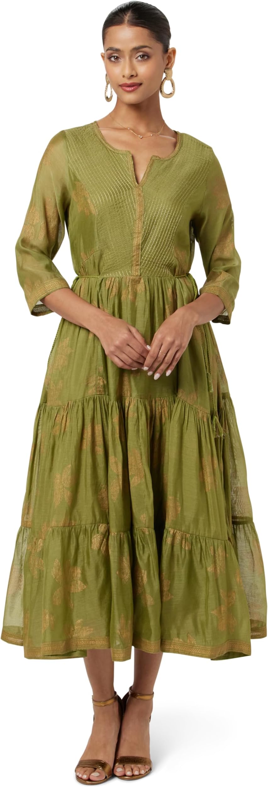 BIBA Women Maxi Cotton Blend Tiered Printed Dress