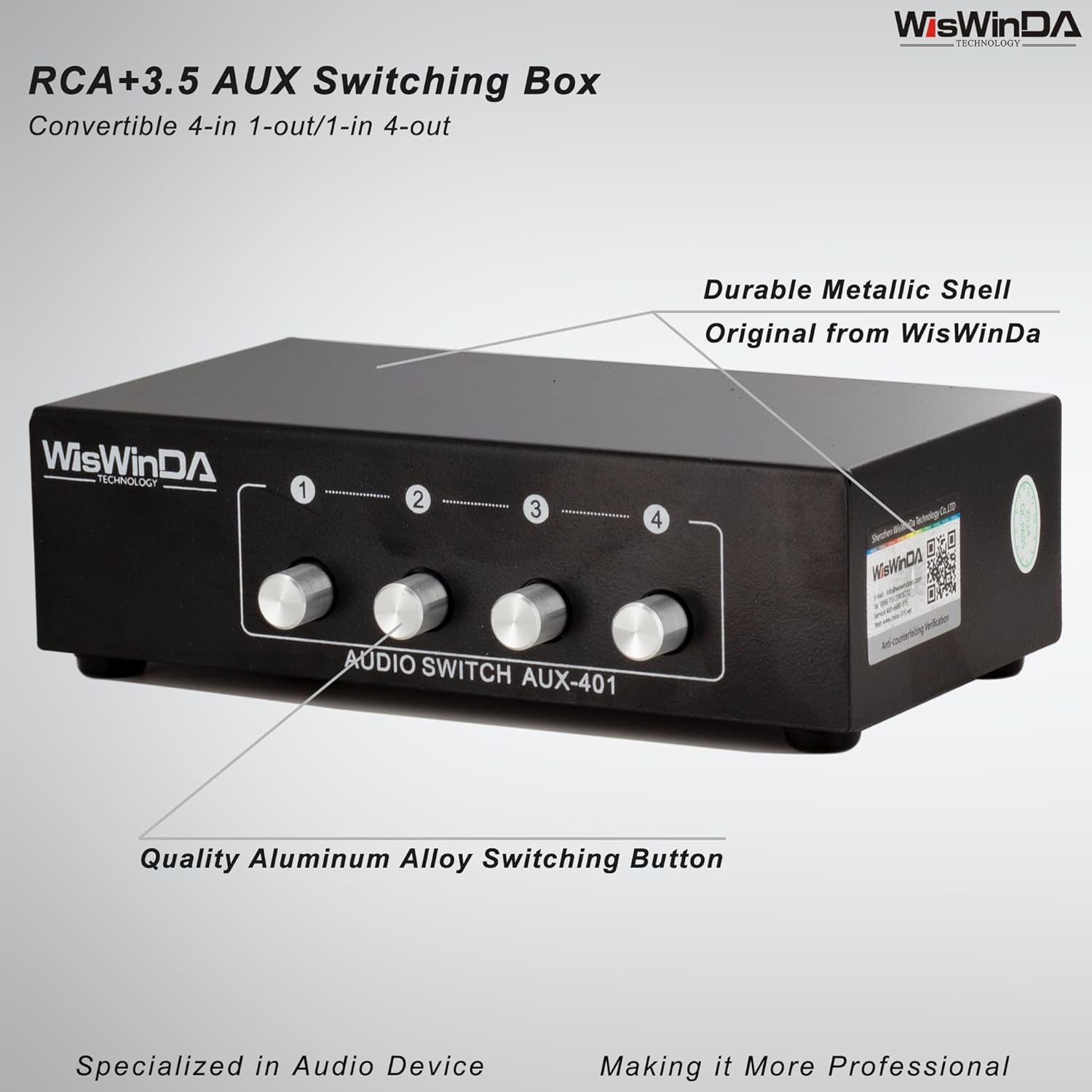 4-in 1-Out RCA 3.5mm AuxAudio Switch Box Audio Converter 4 Channels 1-in 4-Out Passive Audio Selector Switcher Box Connectors (RCA+AUX 4IN-1OUT/1IN-4OUT) - Image 2