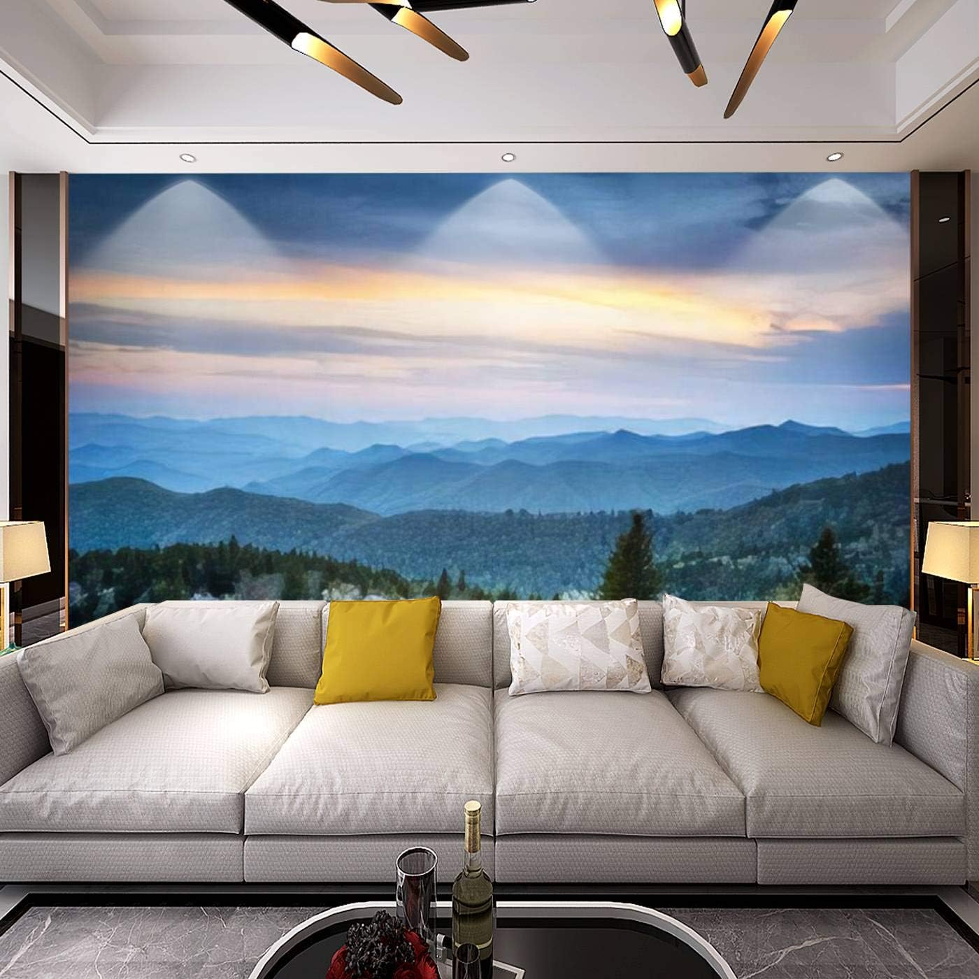 Modern 3D Scenic Blue Ridge Parkway Appalachians Smoky Mountains Spring Wallpaper Stick and Peel Wall Stickers Removable Wall Paper Mural for Living Room Bedroom TV Background