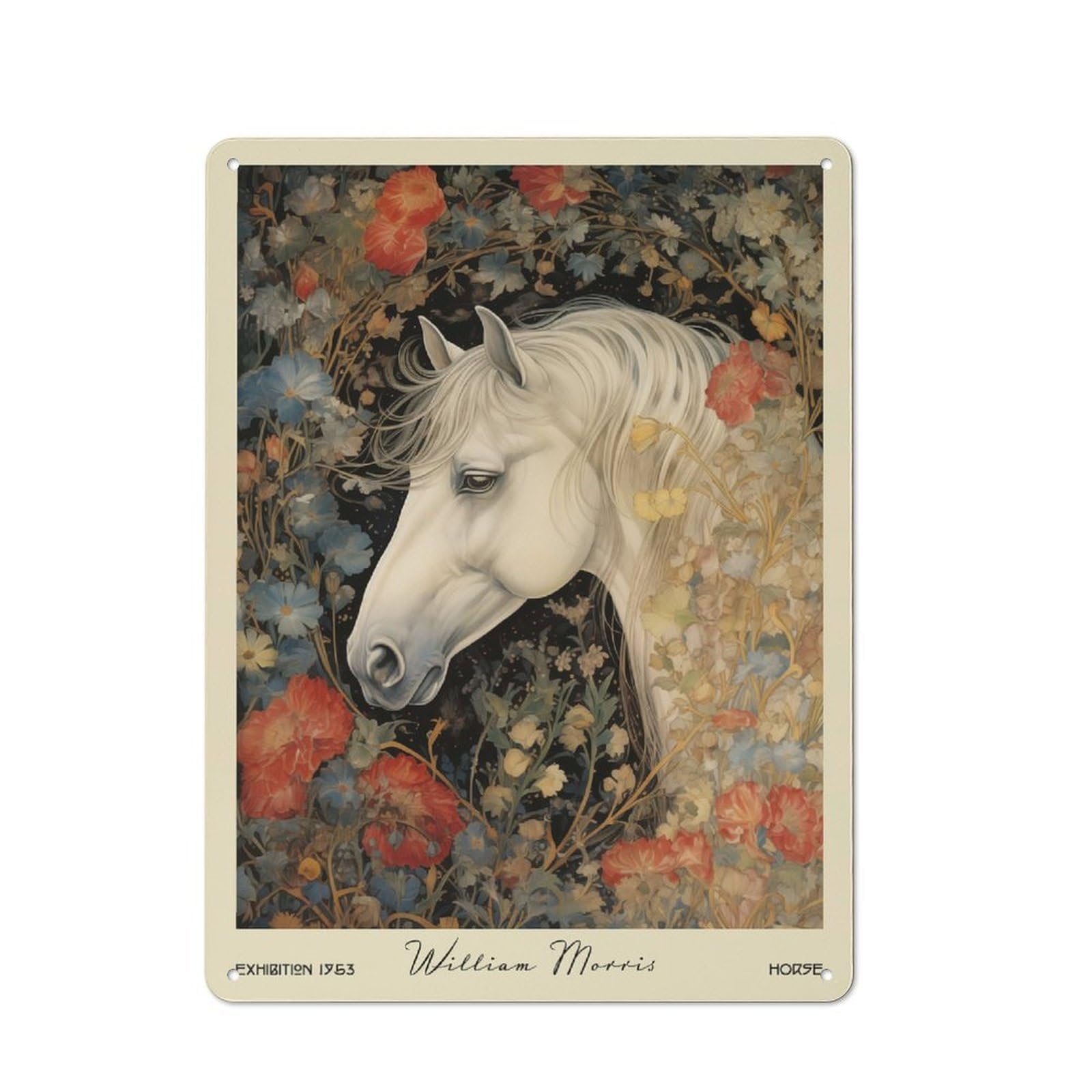 Junmoney Style-6 Vintage Tin Sign 40X30cm With Horse William Morris Flowers For Bar Or Restaurant, Suited To Bar Decor Enthusiasts