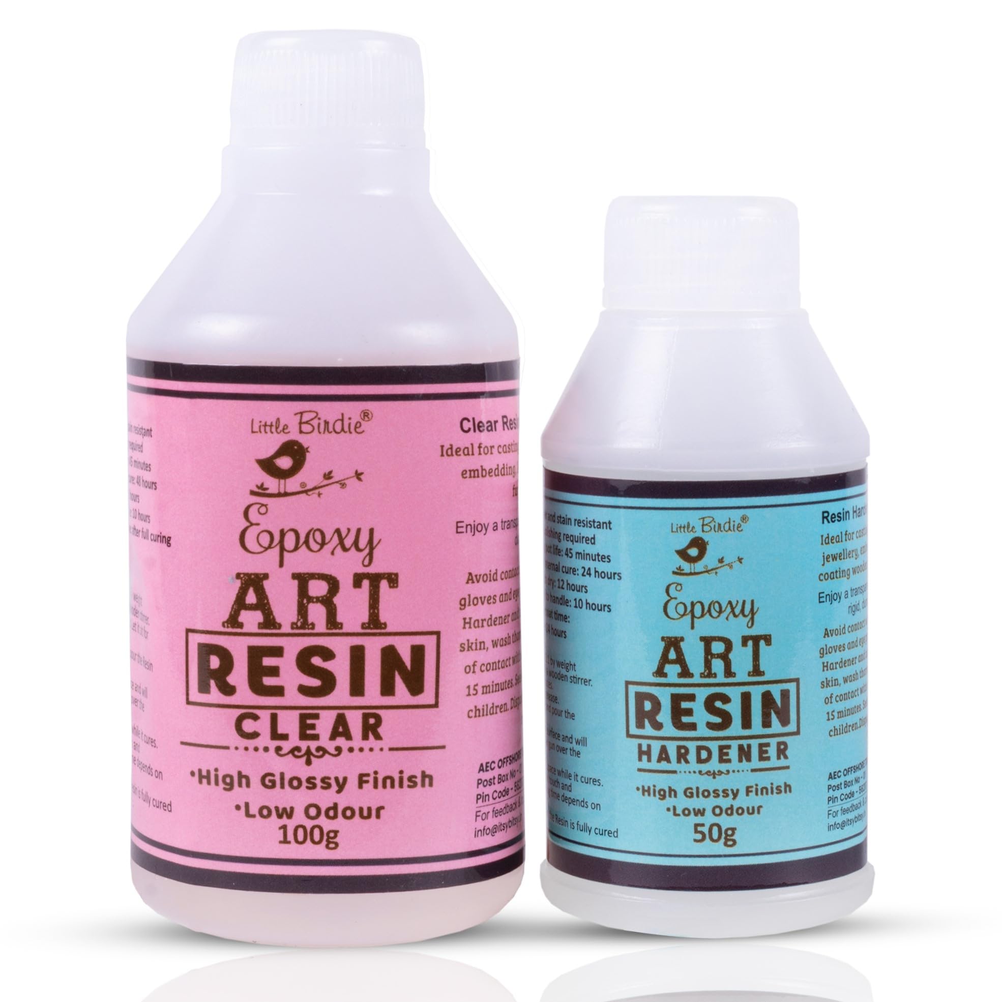 Little Birdie Epoxy Resin Art Kit 150 Grams | 2:1 Crystal Clear Epoxy Resin and Hardener for DIY Craft, Moulding and Casting, Jewellery, Keychain Making | High Gloss, Smooth Texture, Bubble Free Resin