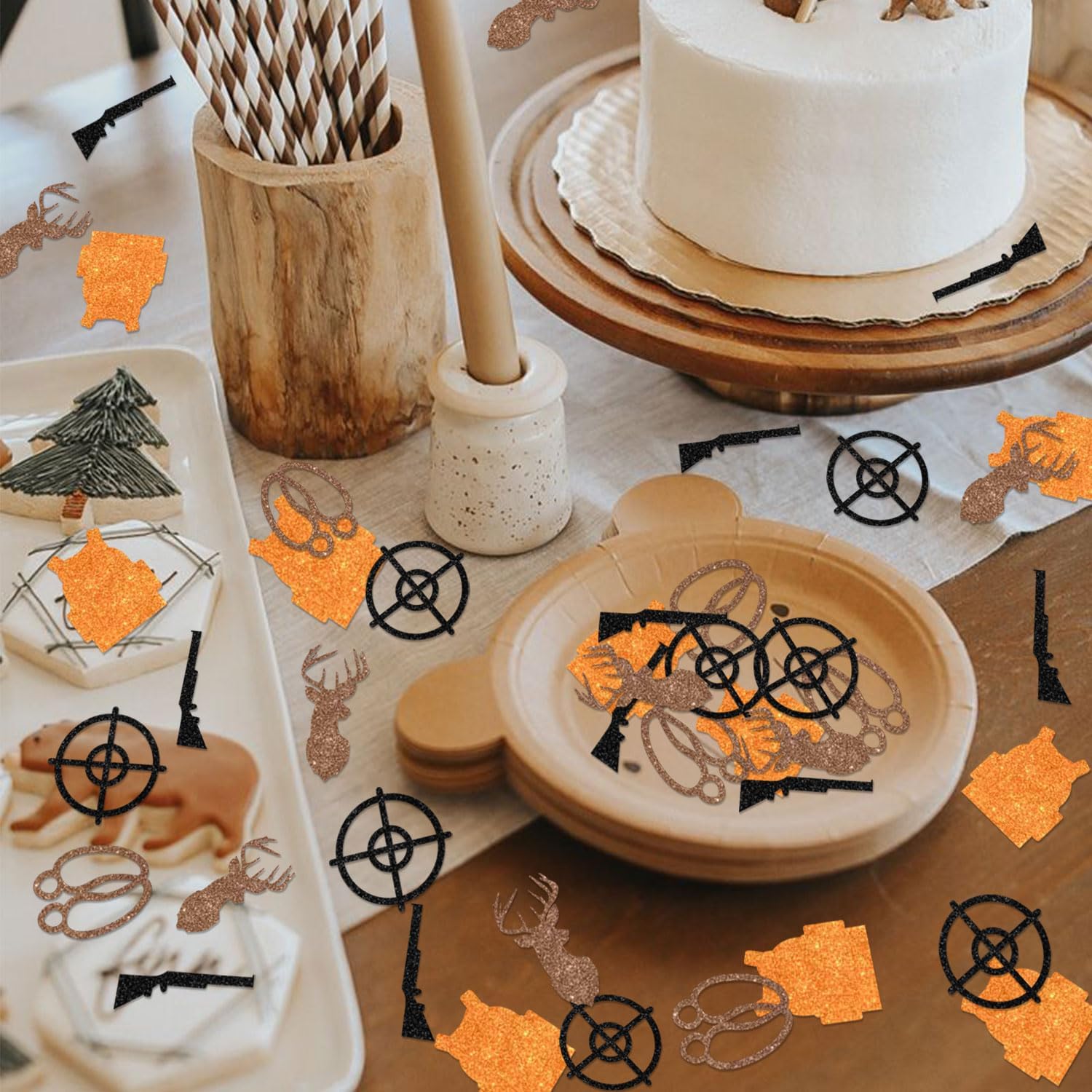 200Pcs Deer Hunting Theme Confetti Set, Hunting Theme Birthday Party Decorations Target, Deer Printed Glitter Table Confetti for Baby Shower Birthday Party Supplies