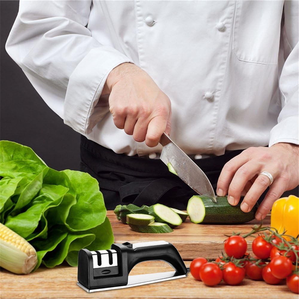 Knife Sharpener, Kitchen Knife Sharpener for knife Sharpening Kit Knives & Blades, 2 stage Manual Chef Knife Cutlery Sharpener with Diomand Abrasives