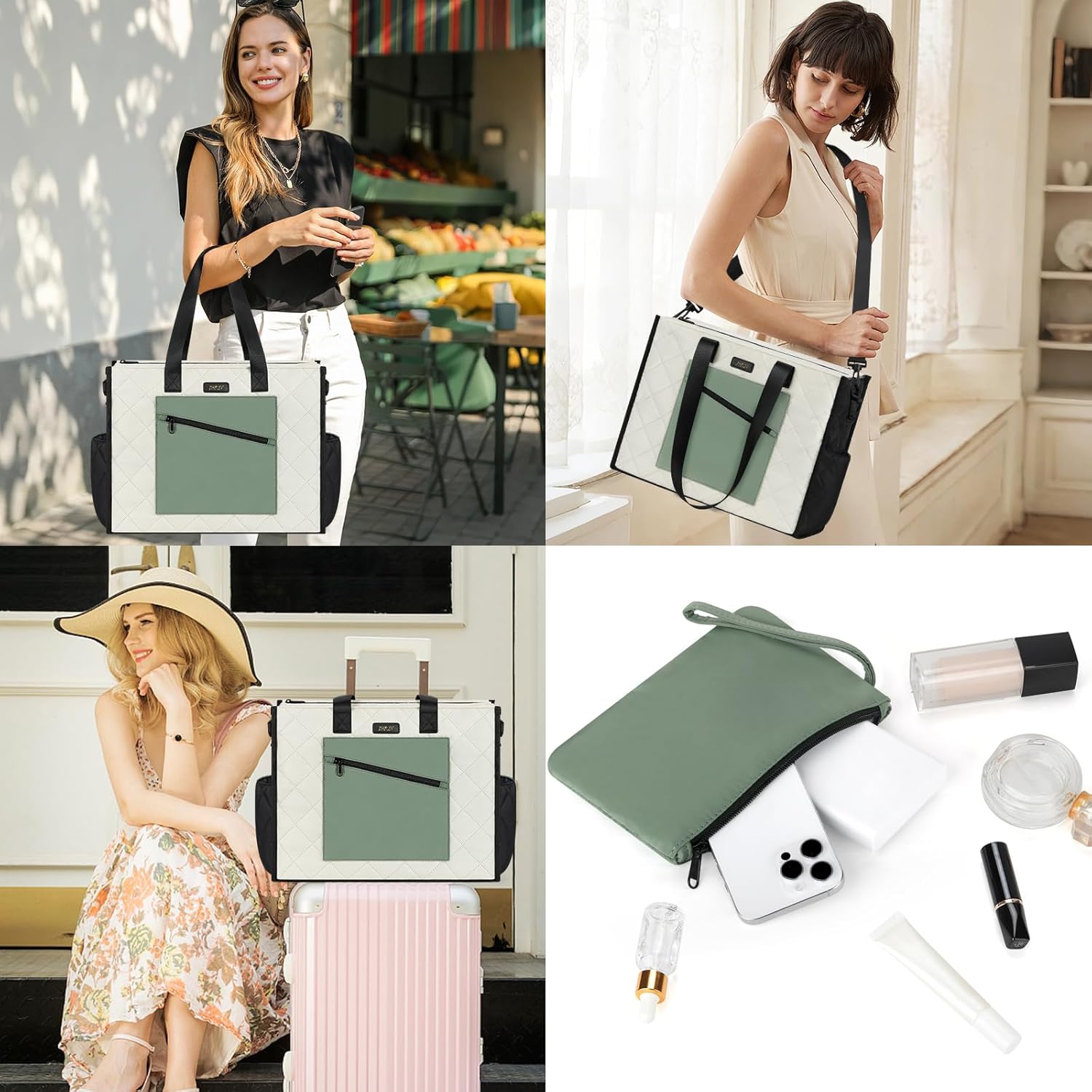 IBFUN Utility Tote Bag with 14/24 Pockets Zip Top Teacher Tote Bag for Teacher/Work Women - Image 2