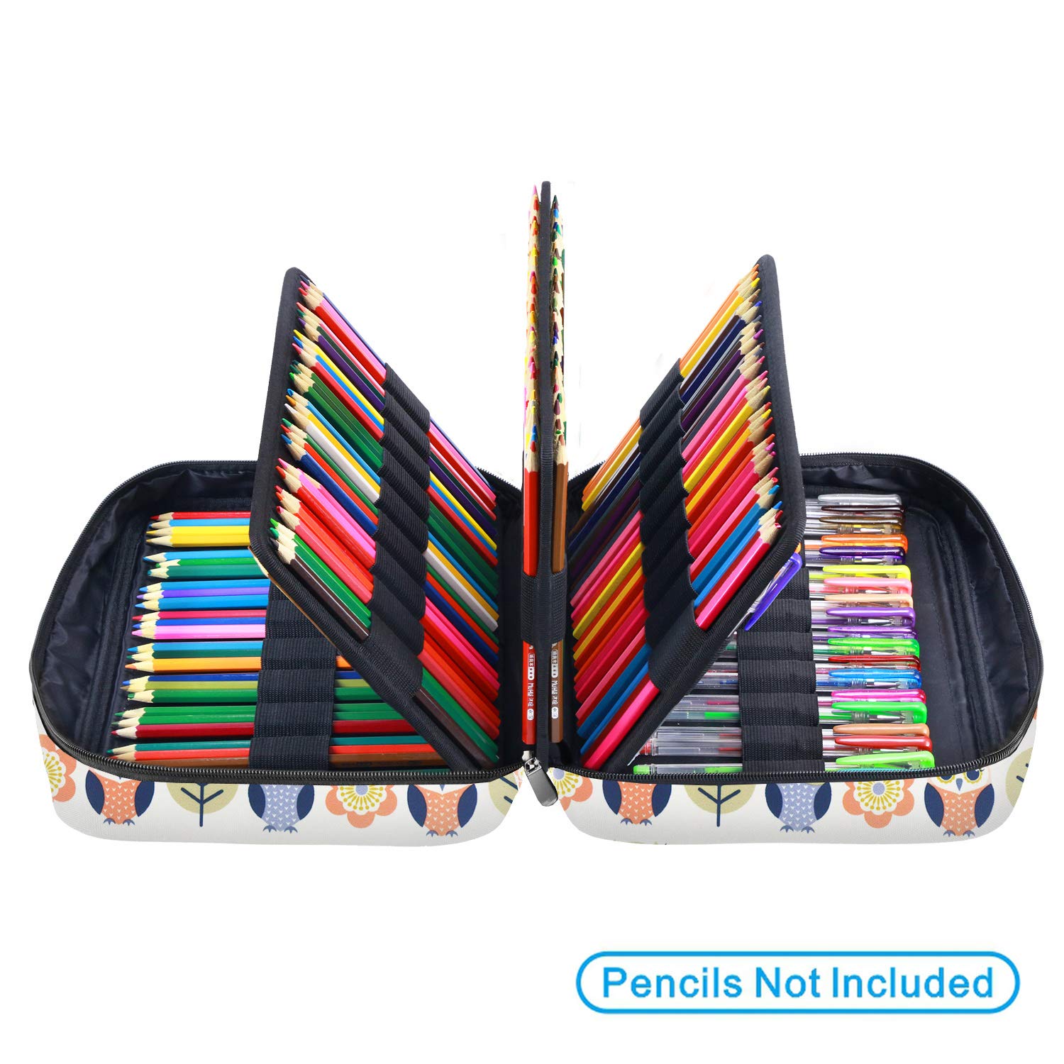YOUSHARES Farbiges Federmäppchen mit 220 Steckplätzen, Stifteetui mit praktischem Umwicklung und Reißverschluss, mehrlagiger Halter für Prismacolor Buntstifte und Gelschreiber (Cartoon-Eule)