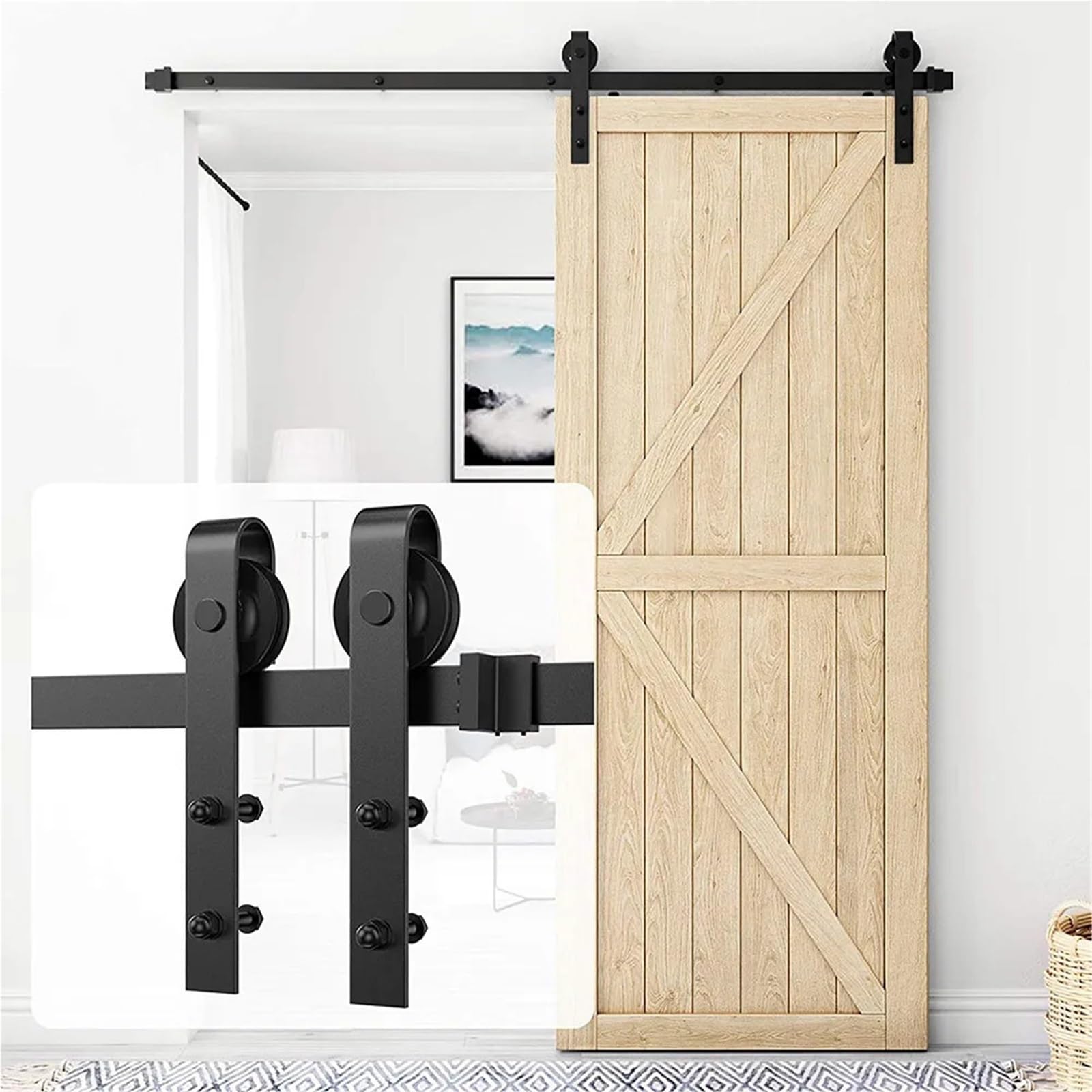 Csdasw 1 6/6.6Ft Sliding Barn Door Hardware Kit Mechanism Antique Upgraded Version Carbon Steel Fit 45"-48" Panel Interior Doors Smooth And Quiet(6.6Ft(200Cm))