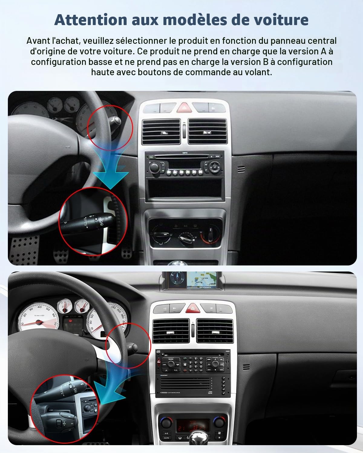 Roinvou Autoradio pour Peugeot 307 2007-2013 sans Fil CarPlay Android Auto MirrorLink, 9 Pouces Écran Tactile Radio avec Bluetooth EQ FM UI SWC Camera de Recul