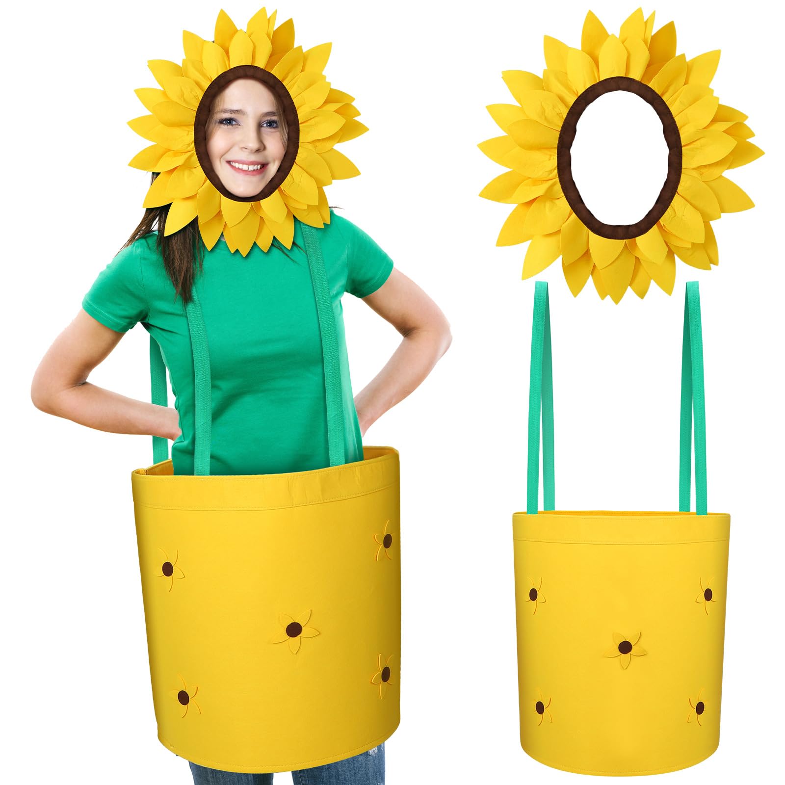 RamedeHalloween Flower Pot Costume for Adults Cosplay Women's Sunflower Costume with Headpiece for Garden Theme Party
