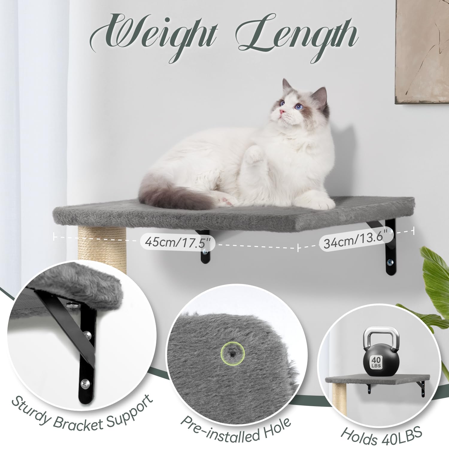 KAMABOKO Cat Wall Furniture, Wall Mounted Cats Climber, 5pcs Cats Wall Shelves, Cat House, Hammock, Tree, Steps, Perches, Scratcher, and Toy Ball, Pet Furniture for Indoor - Dark Grey