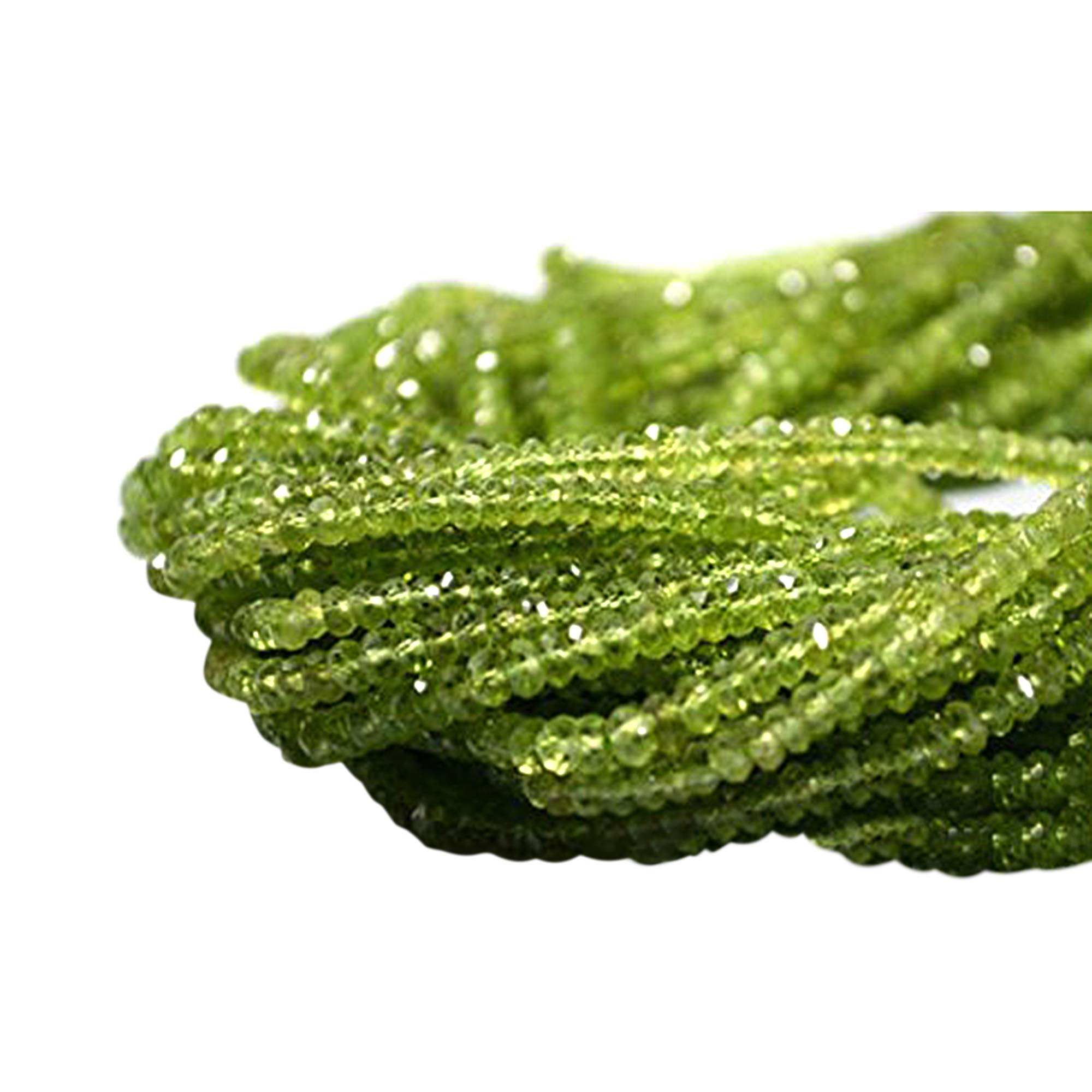 GM GEMMART USAPeridot Micro-Faceted Rondelle, AAA+ Quality Semi-Precious Rondelle Beads Gemstone Strand for Jewelry Making, DIY Jewelry Supply for Bracelet, 1 Strand 13”Inch, 3-4mm, GM GemMartUSA (RLPT-70002)