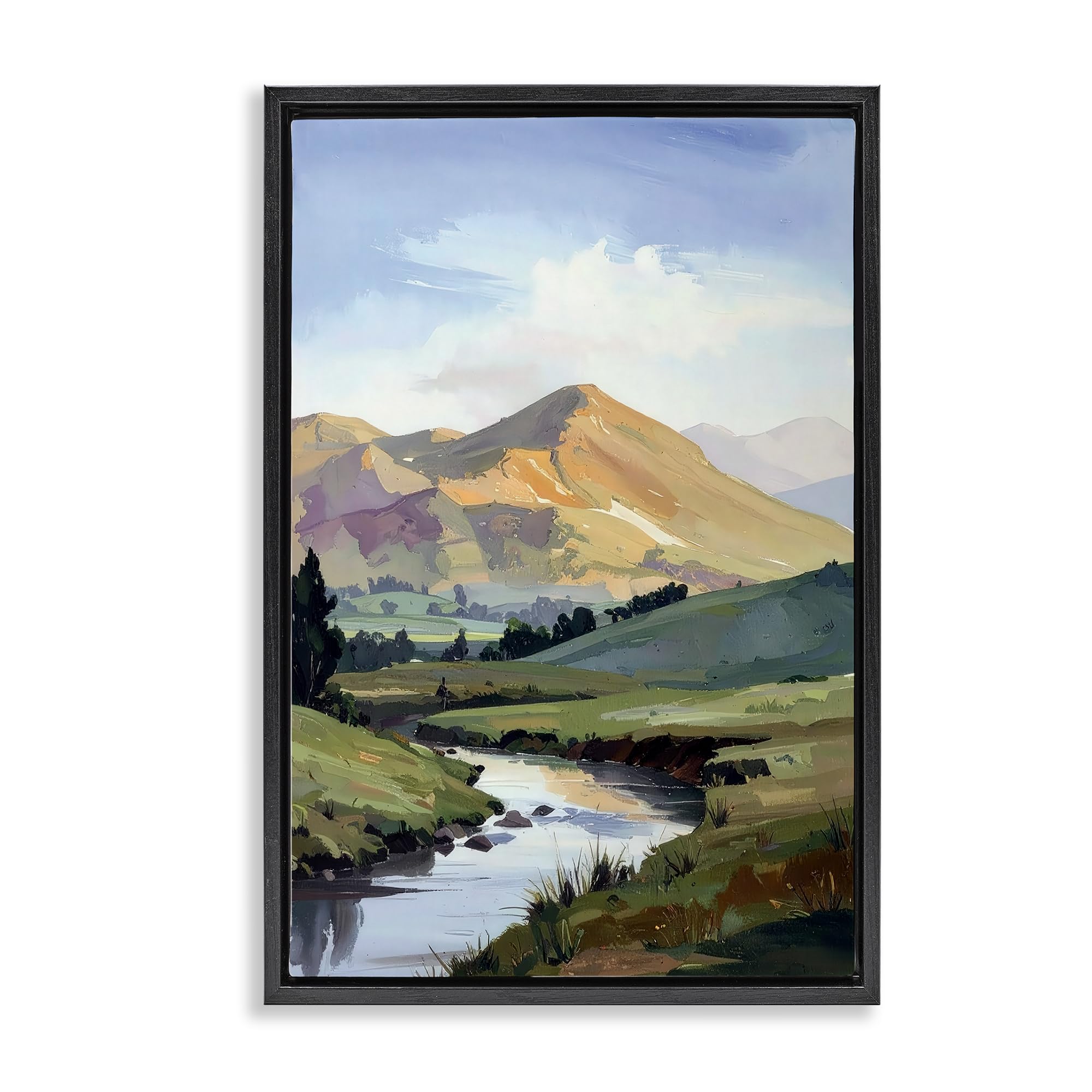 Stupell Industries Jet Black (Matte) Valley Landscape River Panorama, 20 X 30 Inch Canvas In Floater Frame