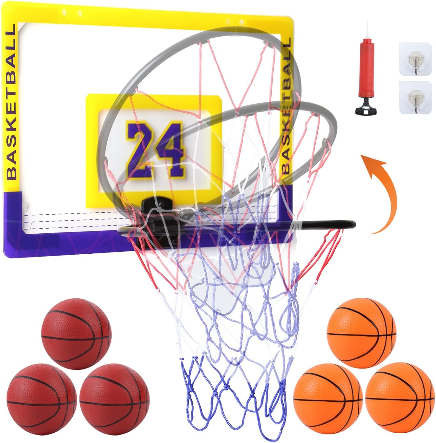 PHILODOGS Mini Basketball Hoop for Door with 6 Balls, Indoor Basketball