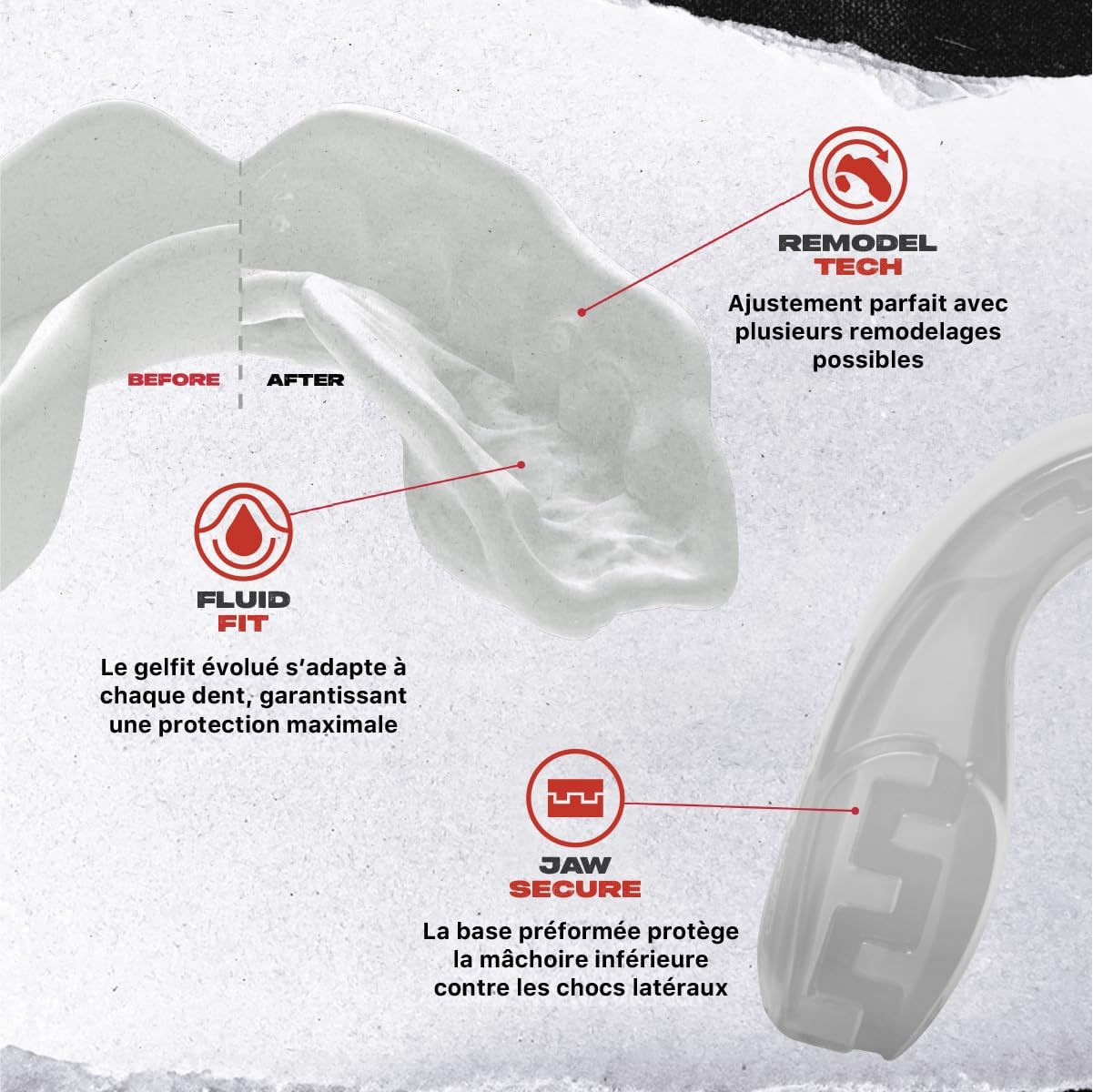 SafeJawz Intro Series Protège-dents Sport Adulte – FluidFit, ReModel Tech, JawSecure, Profil Ultra-fin Anti-étouffement - Image détaillée