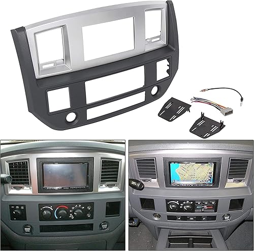 KUAFU Kit de radio estéreo de doble DIN compatible con Dodge Ram Pickup 2006-2009, bisel de tablero, repuesto gris pizarra plateada para GNT56215007 disponible en Yaxa Colombia